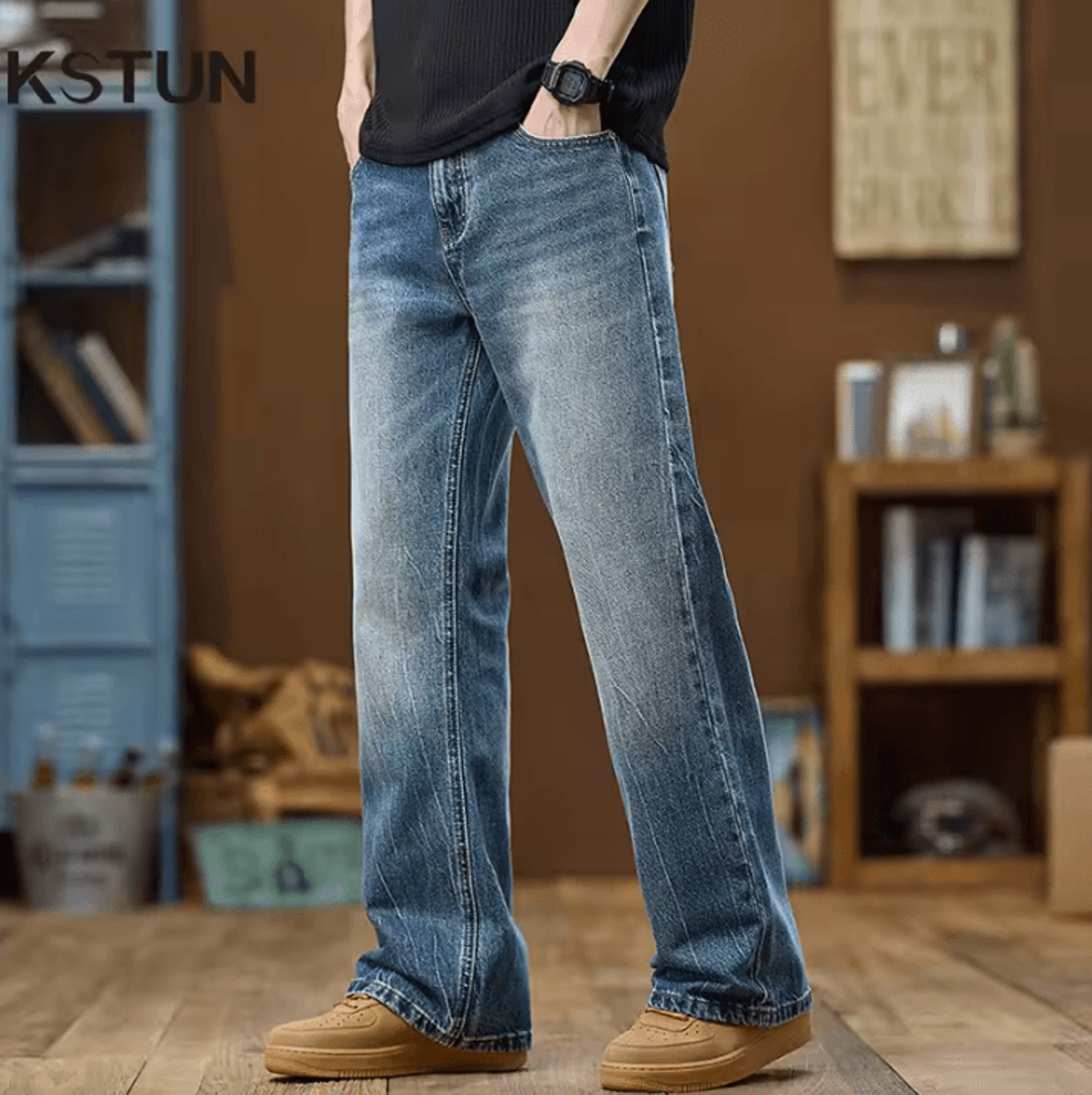 kstun mens bootcut flared jeans – american style bell bottom denim pants for streetwear