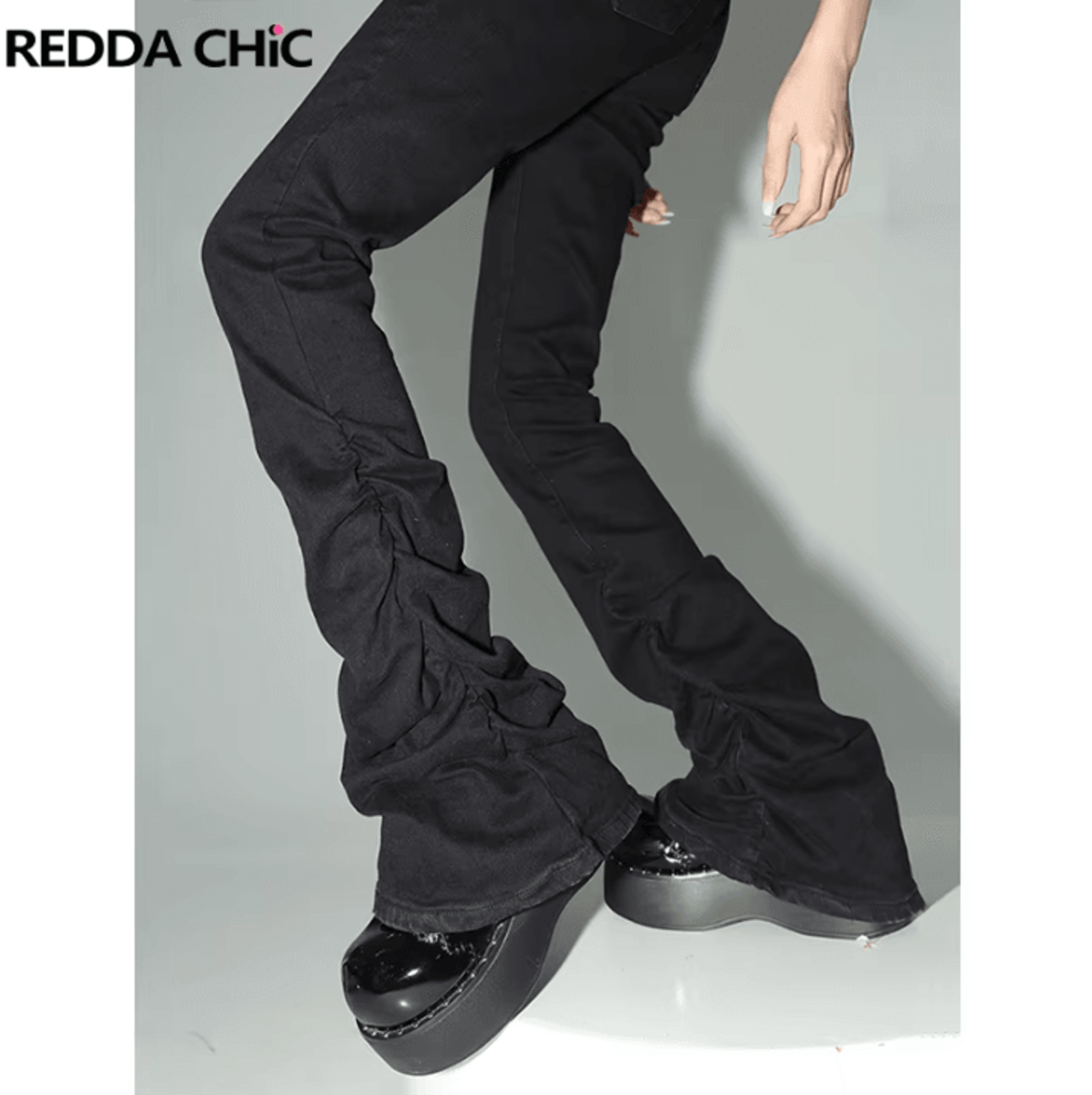 reddachic stacked flare jeans women – black y2k goth bootcut denim pants high-rise stretch streetwear