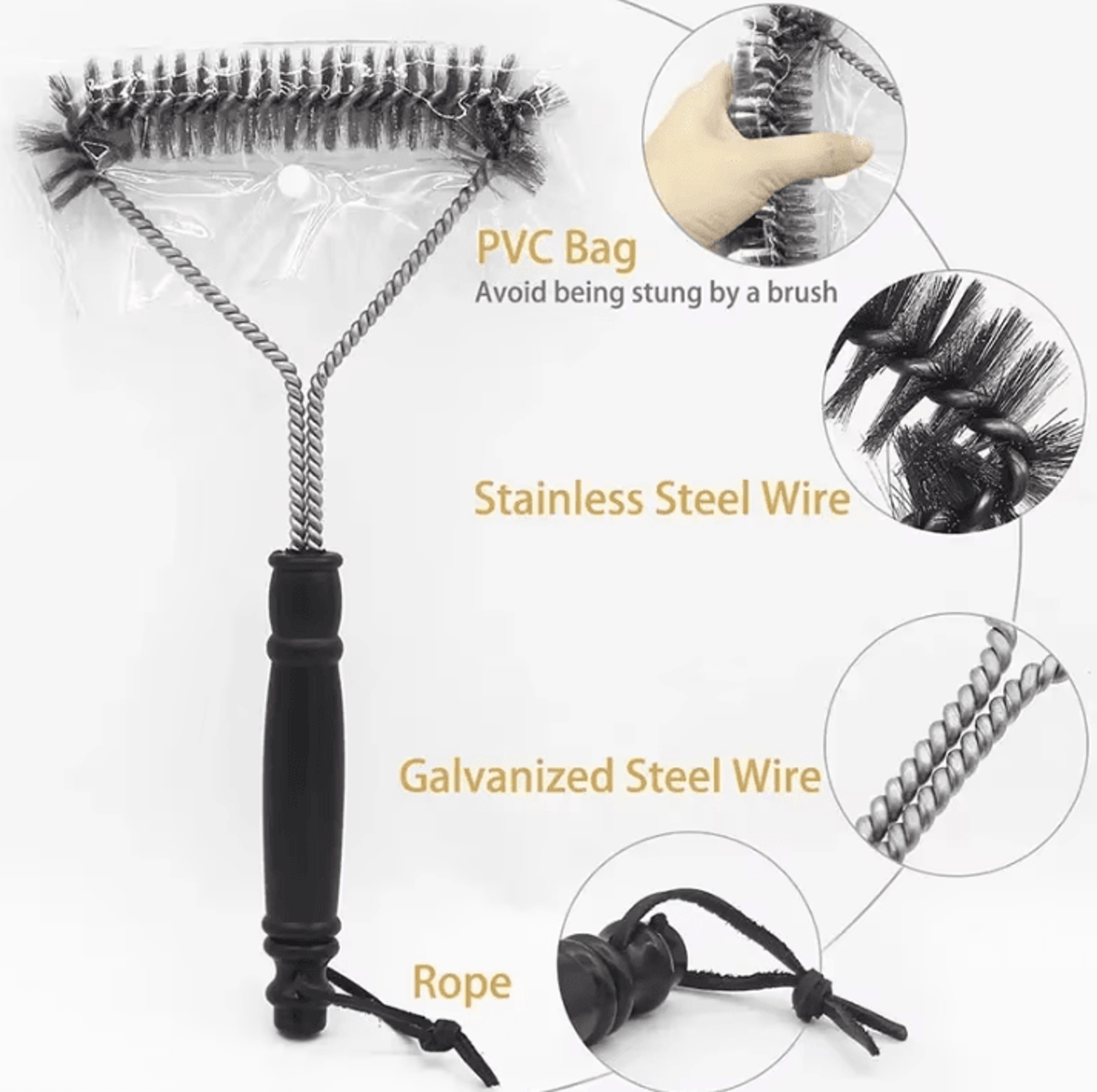 heavy-duty bbq grill cleaning brush – stainless steel barbecue wire brush for non-stick grills