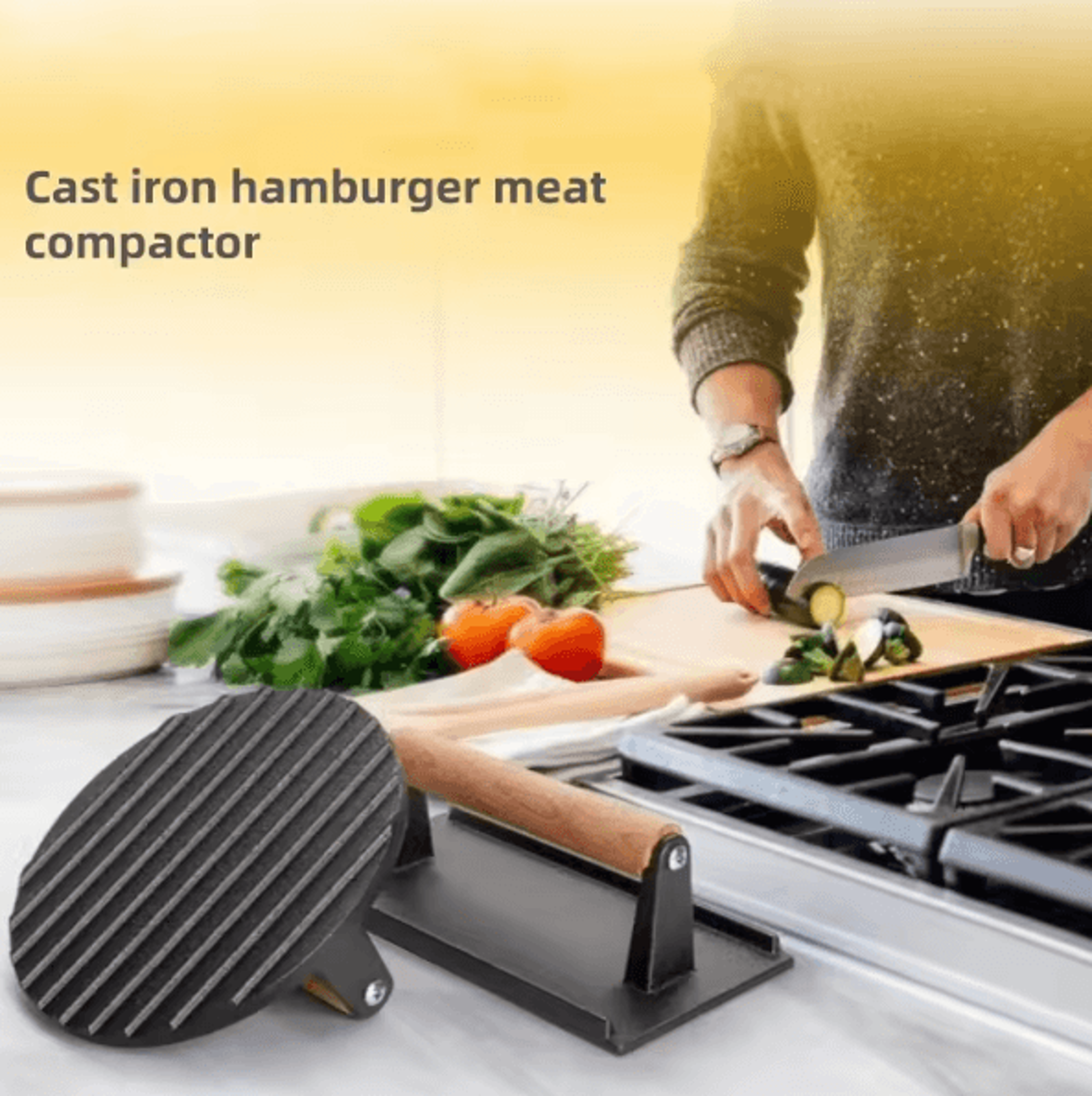 heavyduty cast iron burger press – rectangular grill press for smash burgers & steak