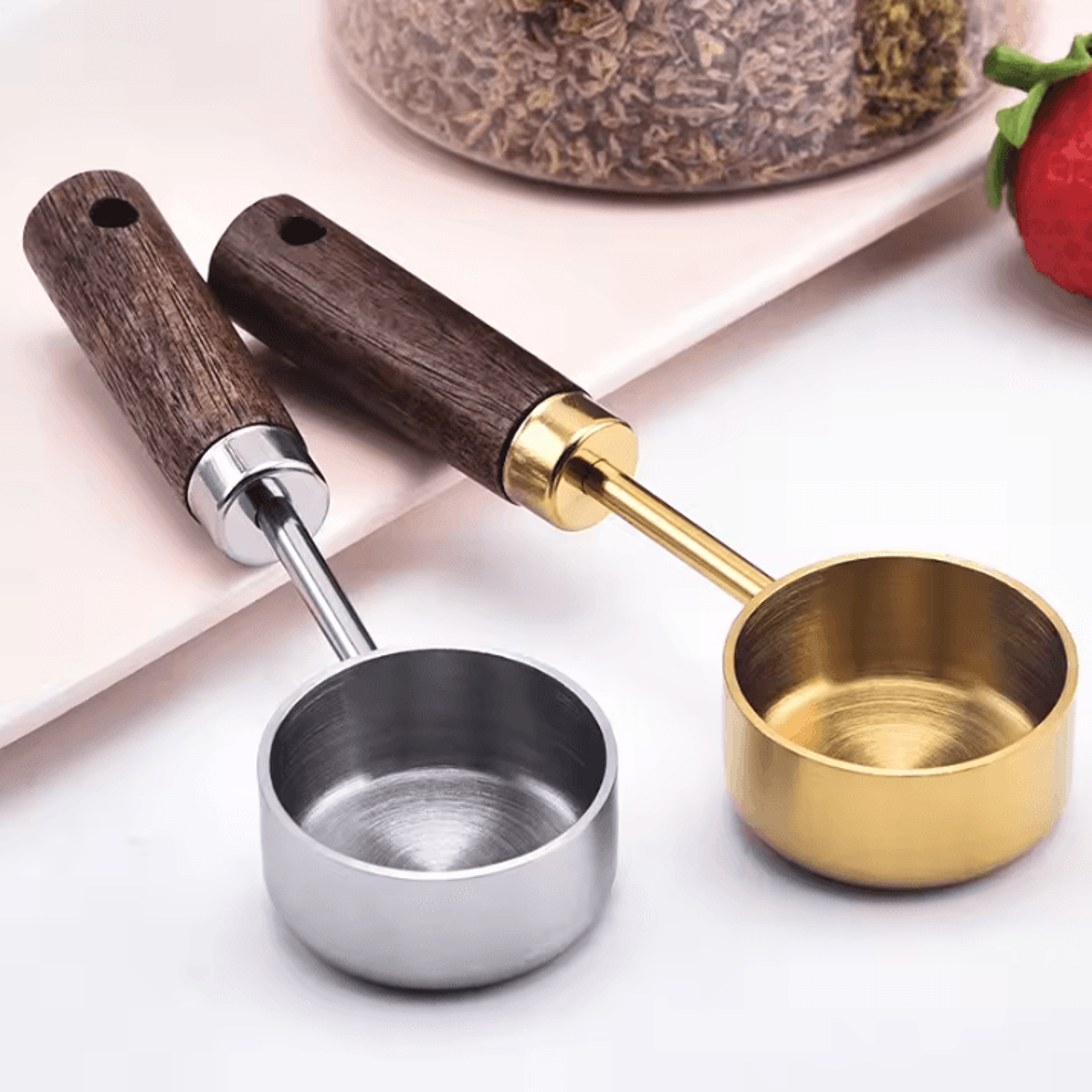 premium stainless steel coffee scoop 15ml coffee measuring spoon with natural wood handle