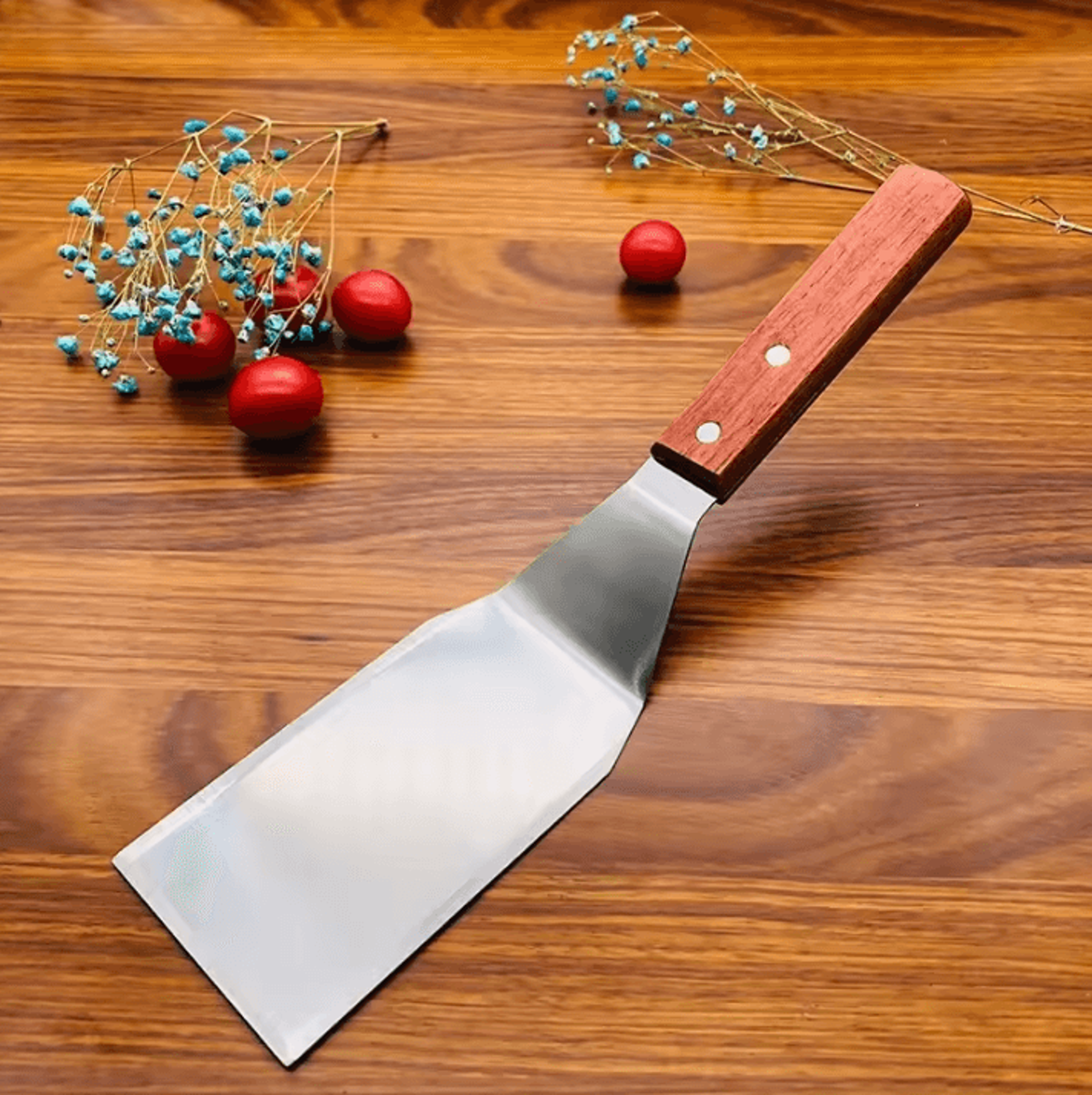 proflip stainless steel bbq spatula wood handle steak turner spatula square head grill and kitchen tool