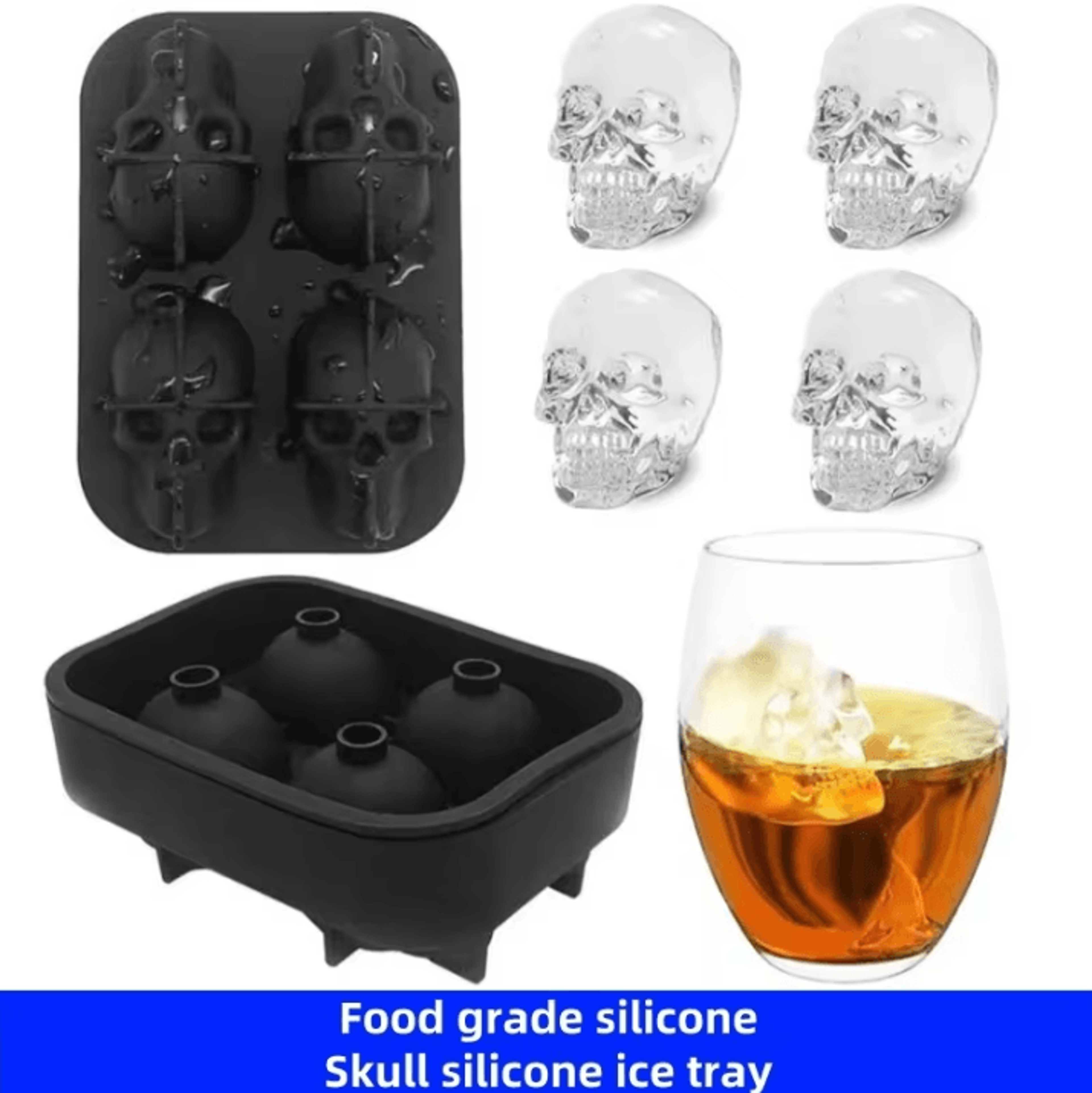 3d skull ice mold – creative silicone whiskey ice mold for cocktails, bar & party drinks