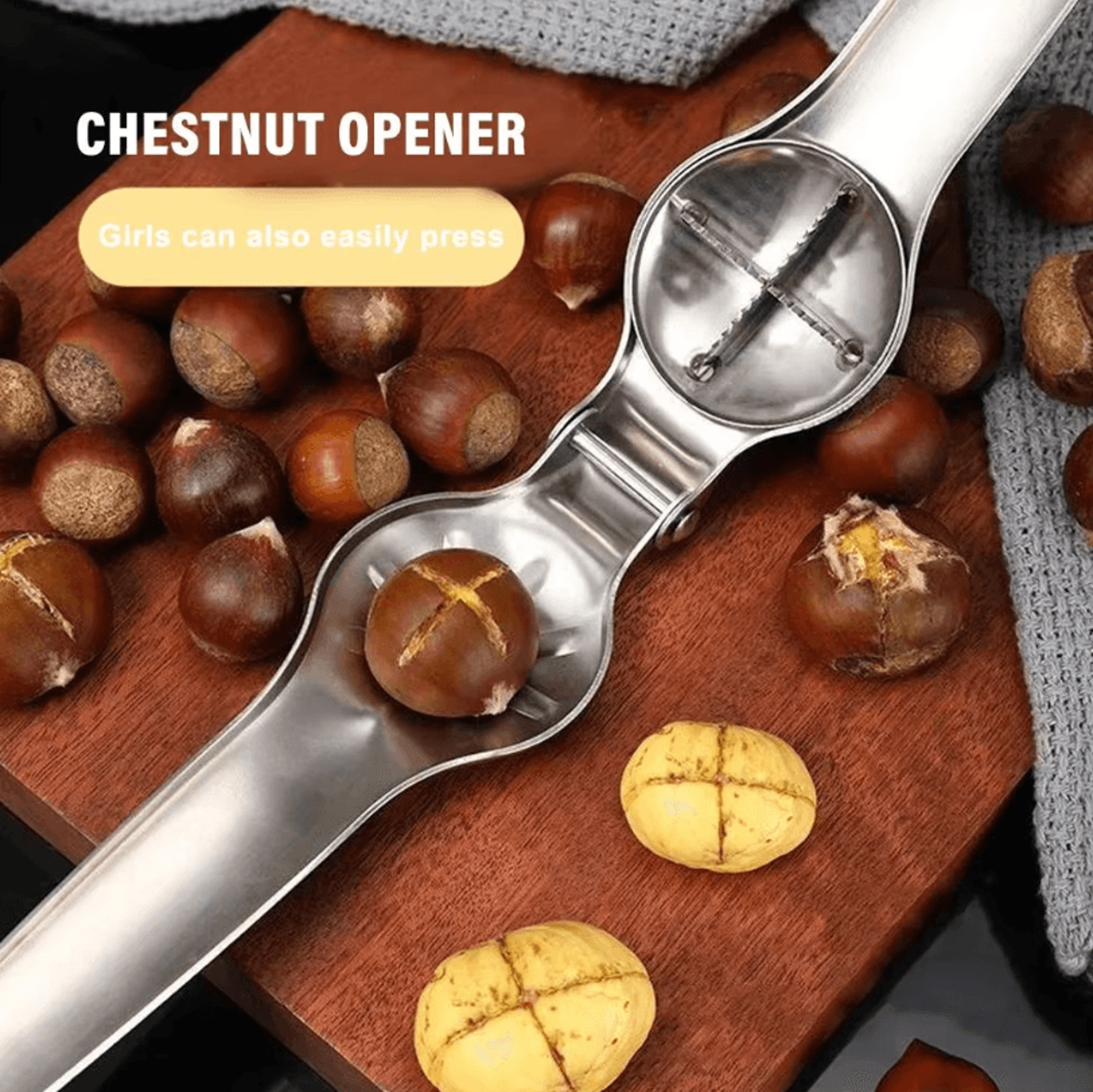 stainless steel chestnut opener & nut cracker – 2-in-1 quick clip walnut cutter tool