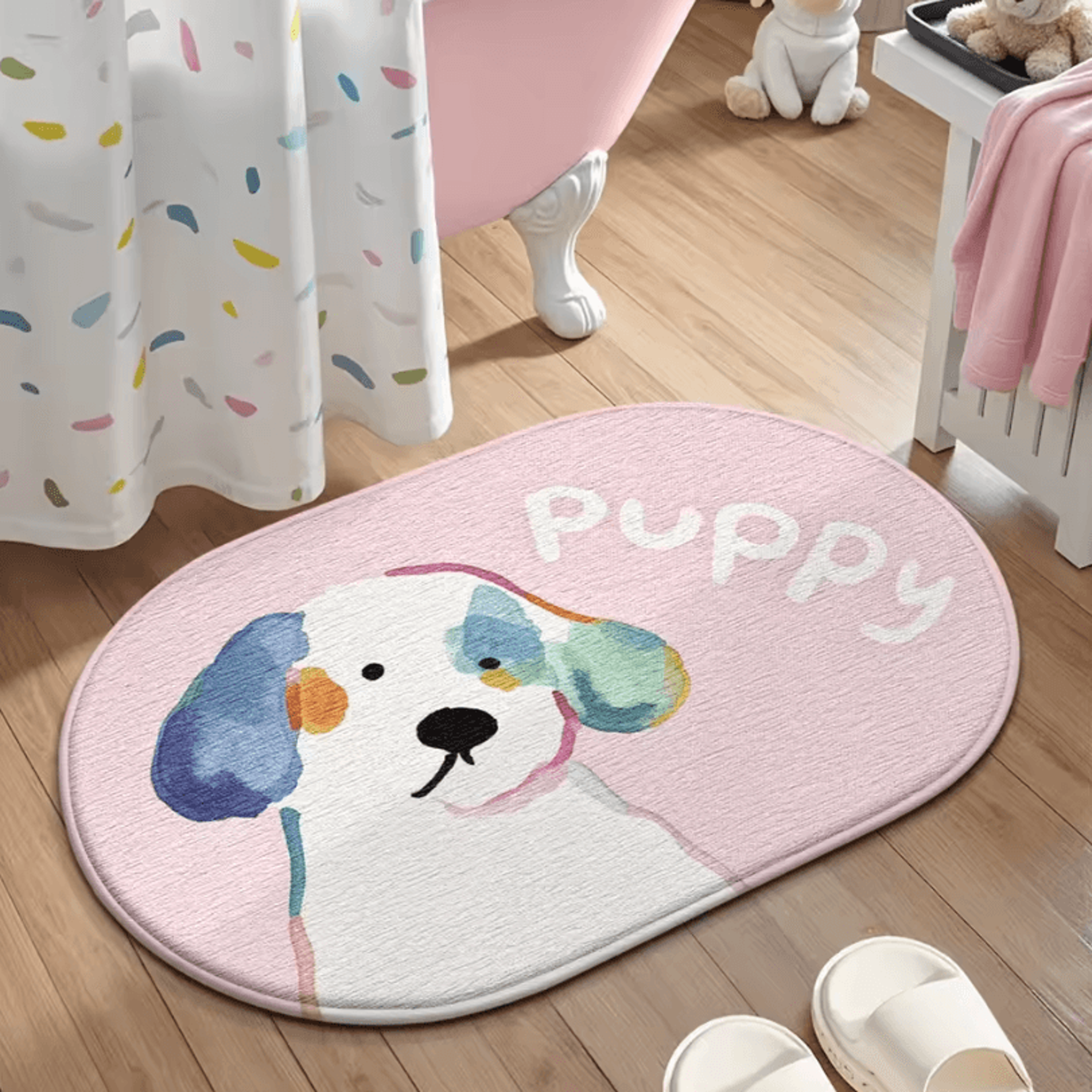 cute cartoon dog memory foam bath mat – ultra soft quick-dry non-slip bathroom rug