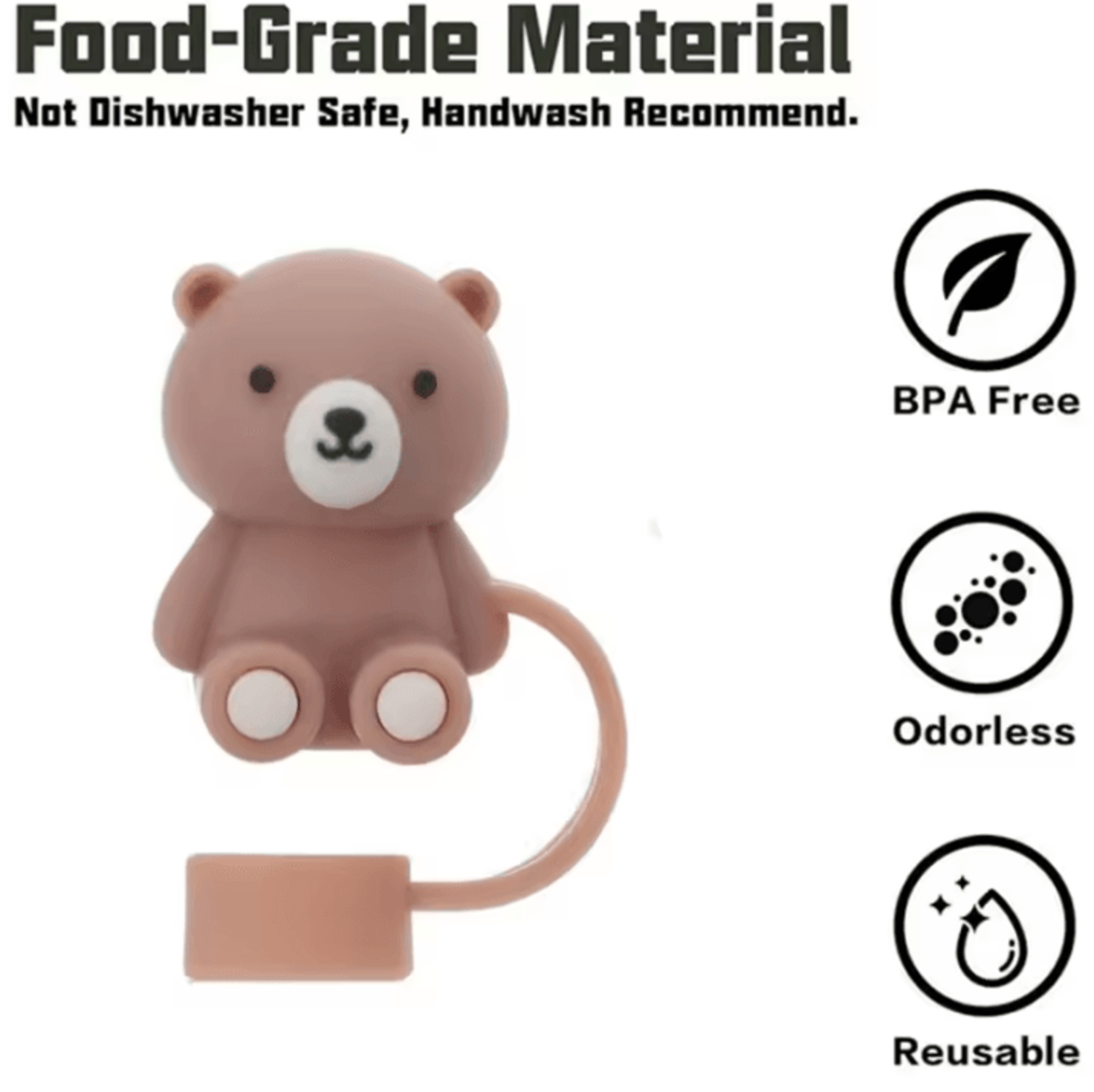 cute teddy bear silicone straw cover for stanley cup – 10mm reusable dust-proof straw topper
