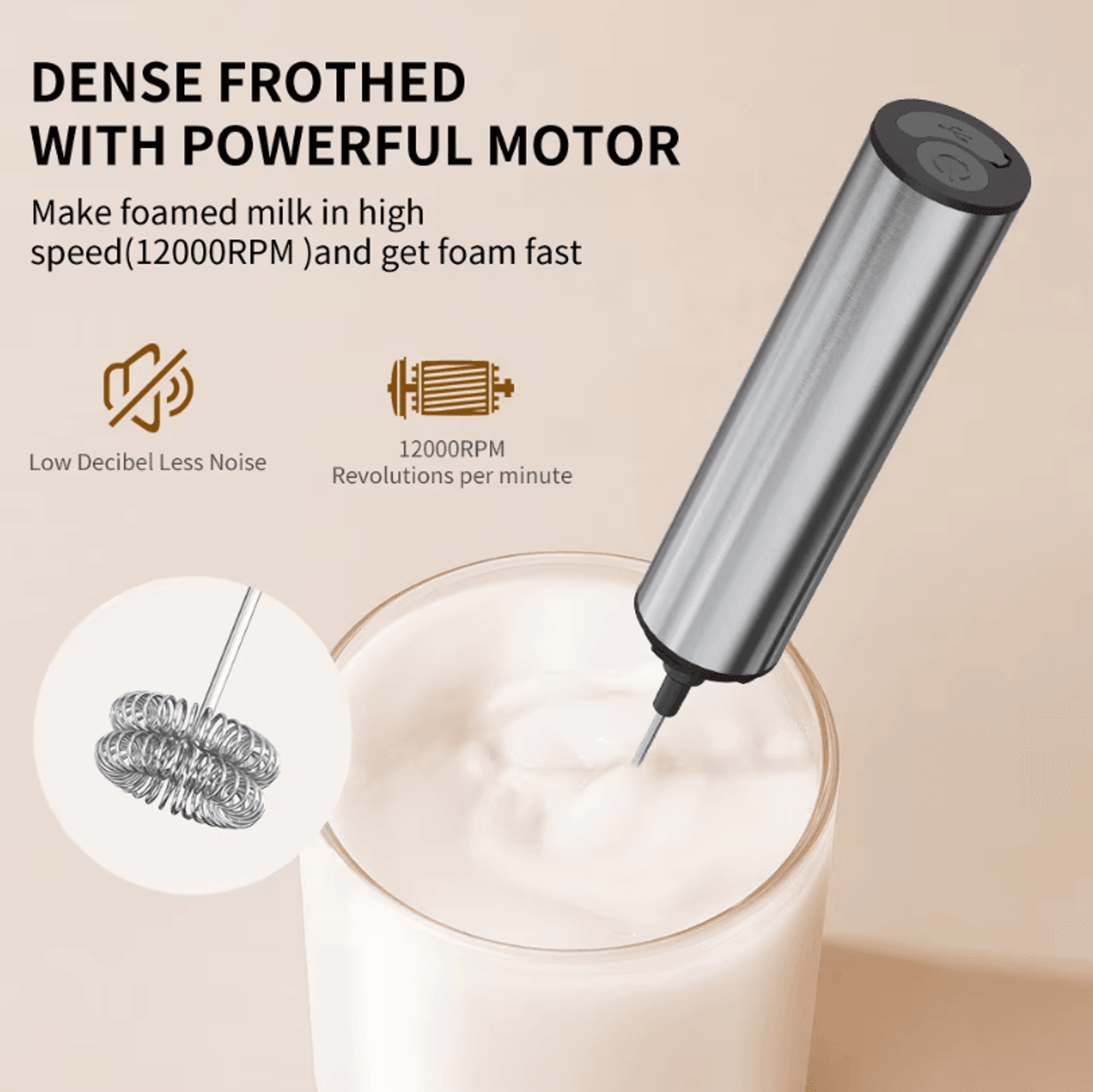 rechargeable handheld milk frother & stirrer – 3-speed electric foam maker & drink mixer