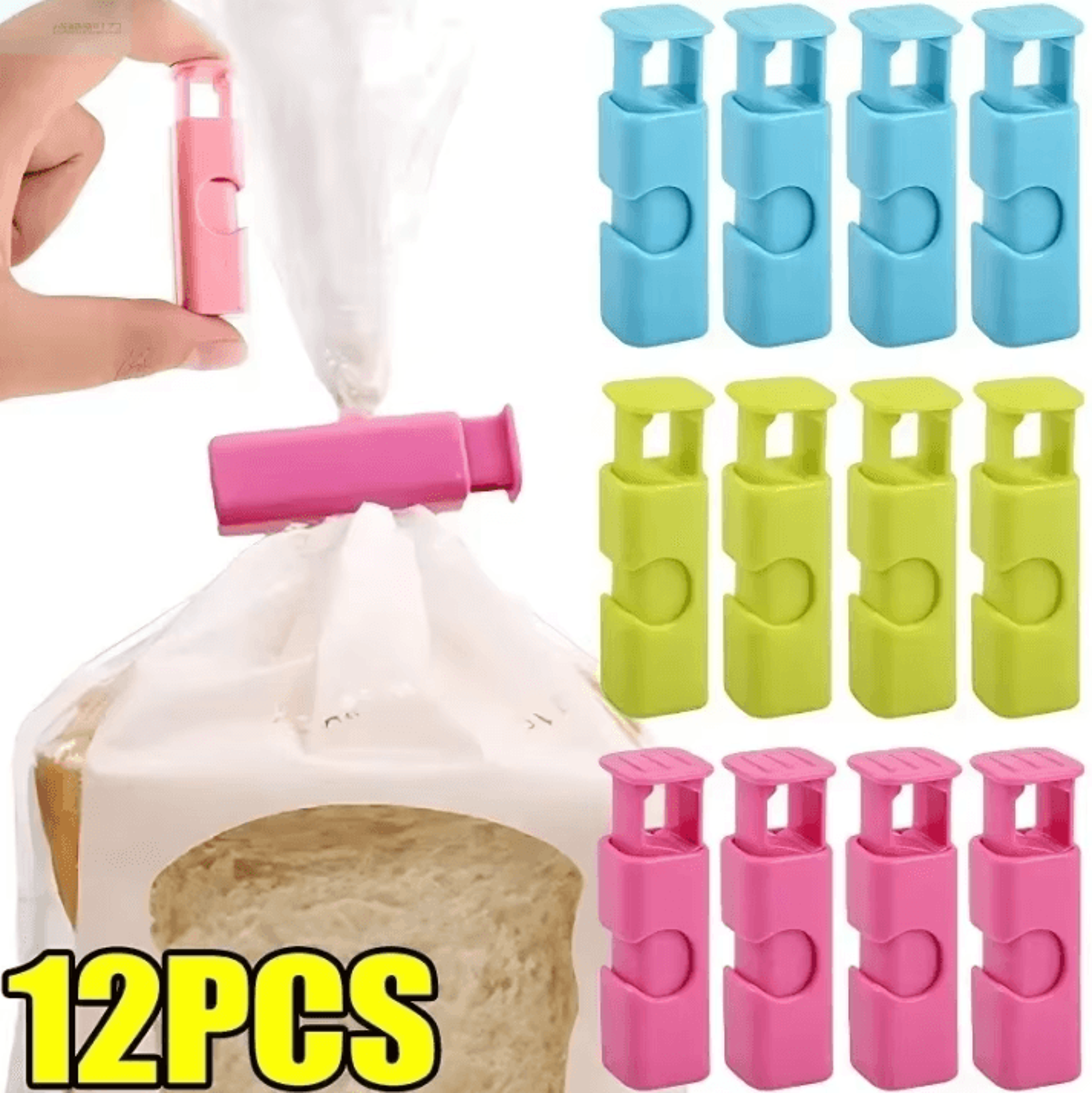 12pcs reusable bread bag clips – squeeze & lock food sealing clips for snacks and storage