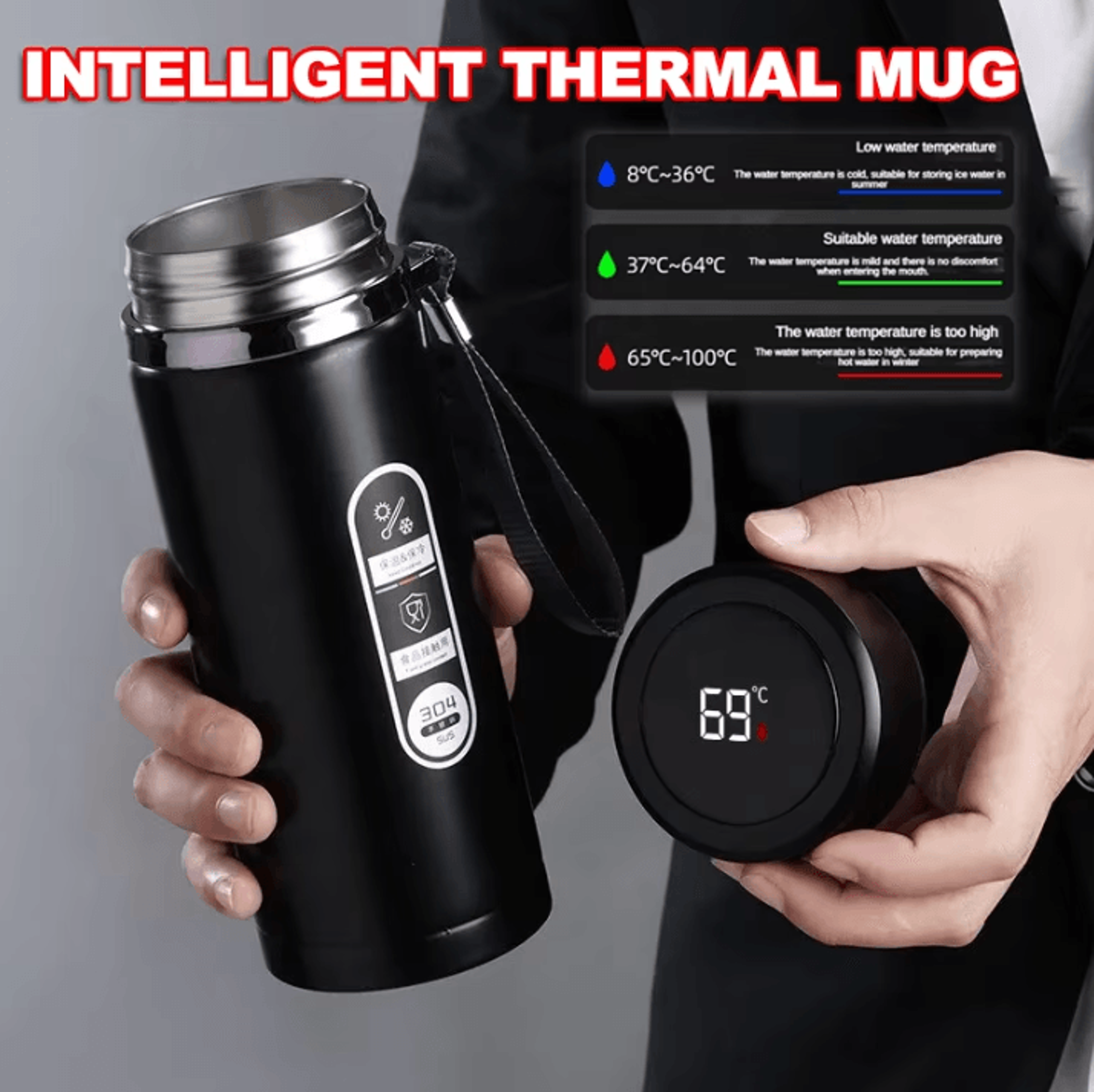 smart led temperature thermos bottle – stainless steel vacuum flask for hot & cold drinks