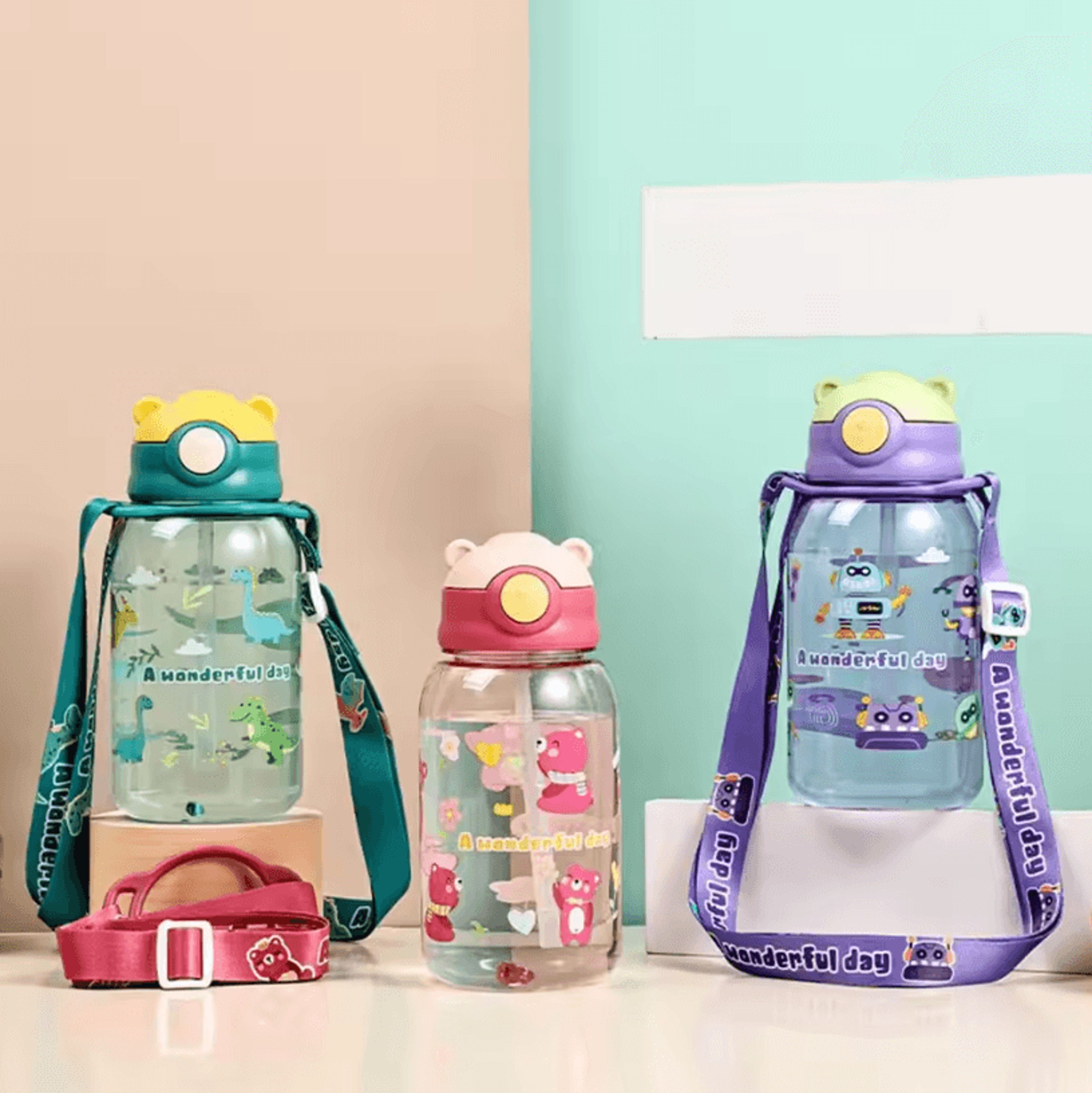 650ml cute kids water bottle with straw – bpa-free leakproof school & outdoor drink bottle
