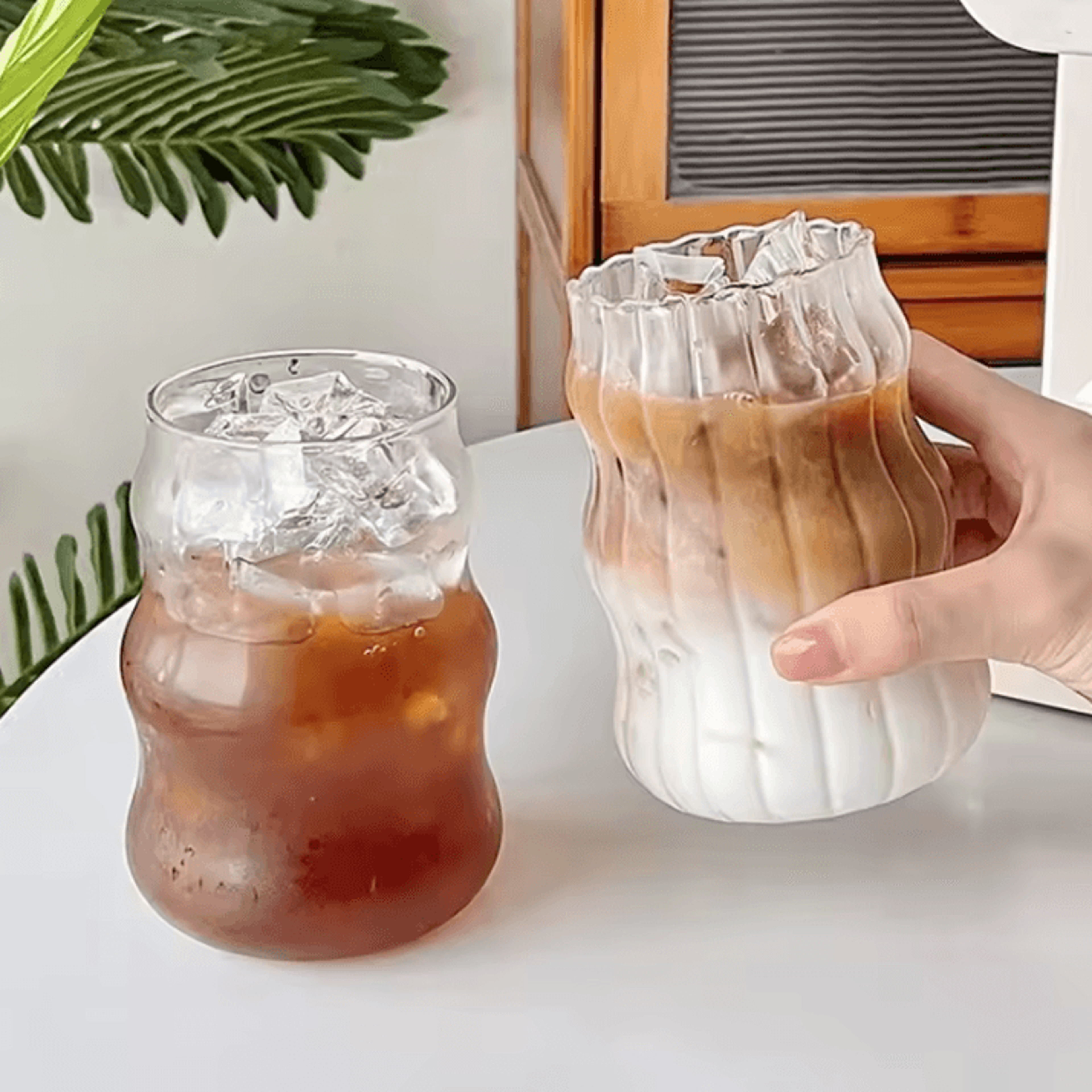 heat-resistant striped glass tumbler – transparent coffee, tea & juice cup (410ml / 530ml / 650ml)