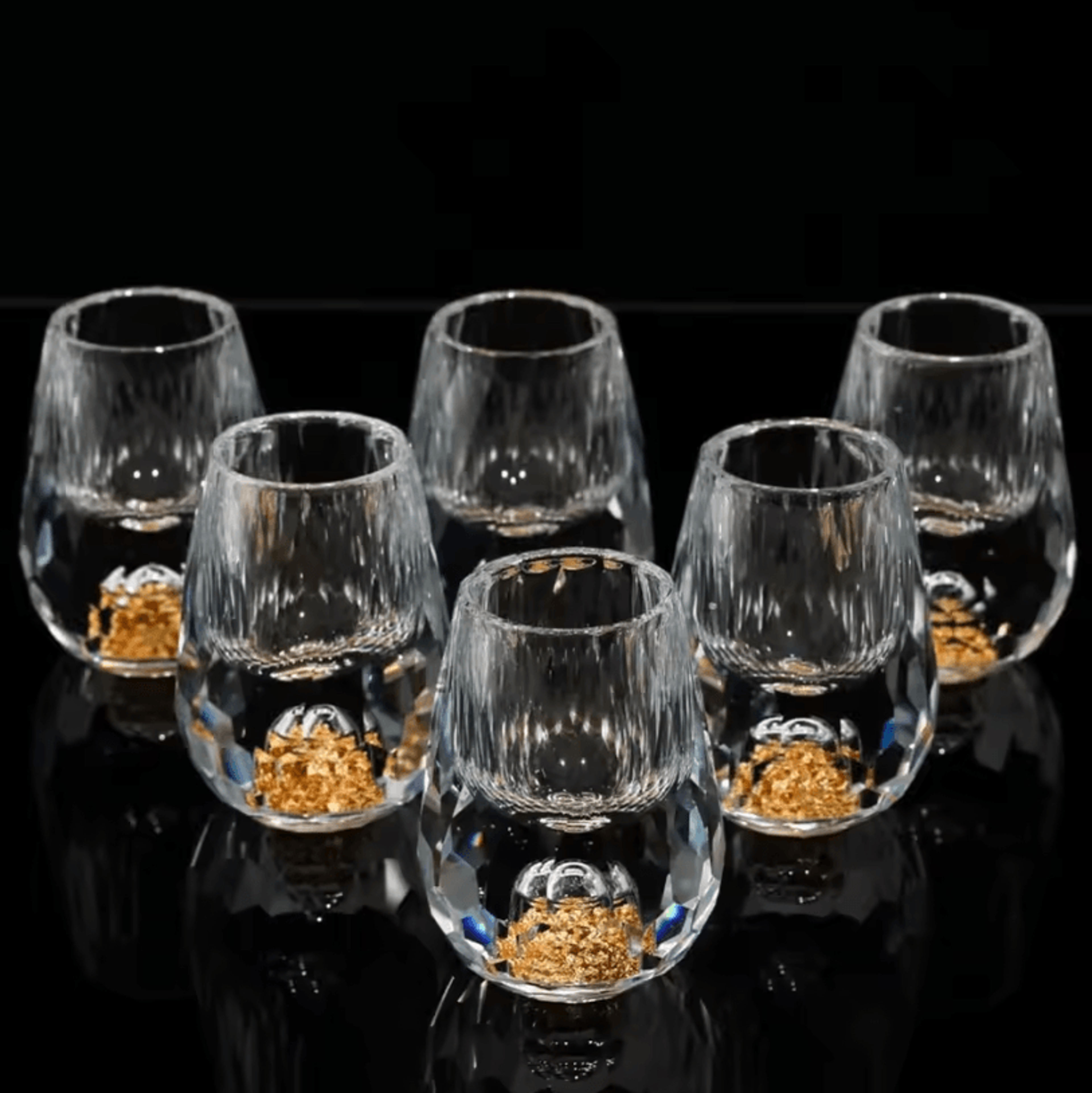 luxury gold foil crystal shot glass set – 15ml mini whiskey & baijiu tasting cups (1/2/6pcs)