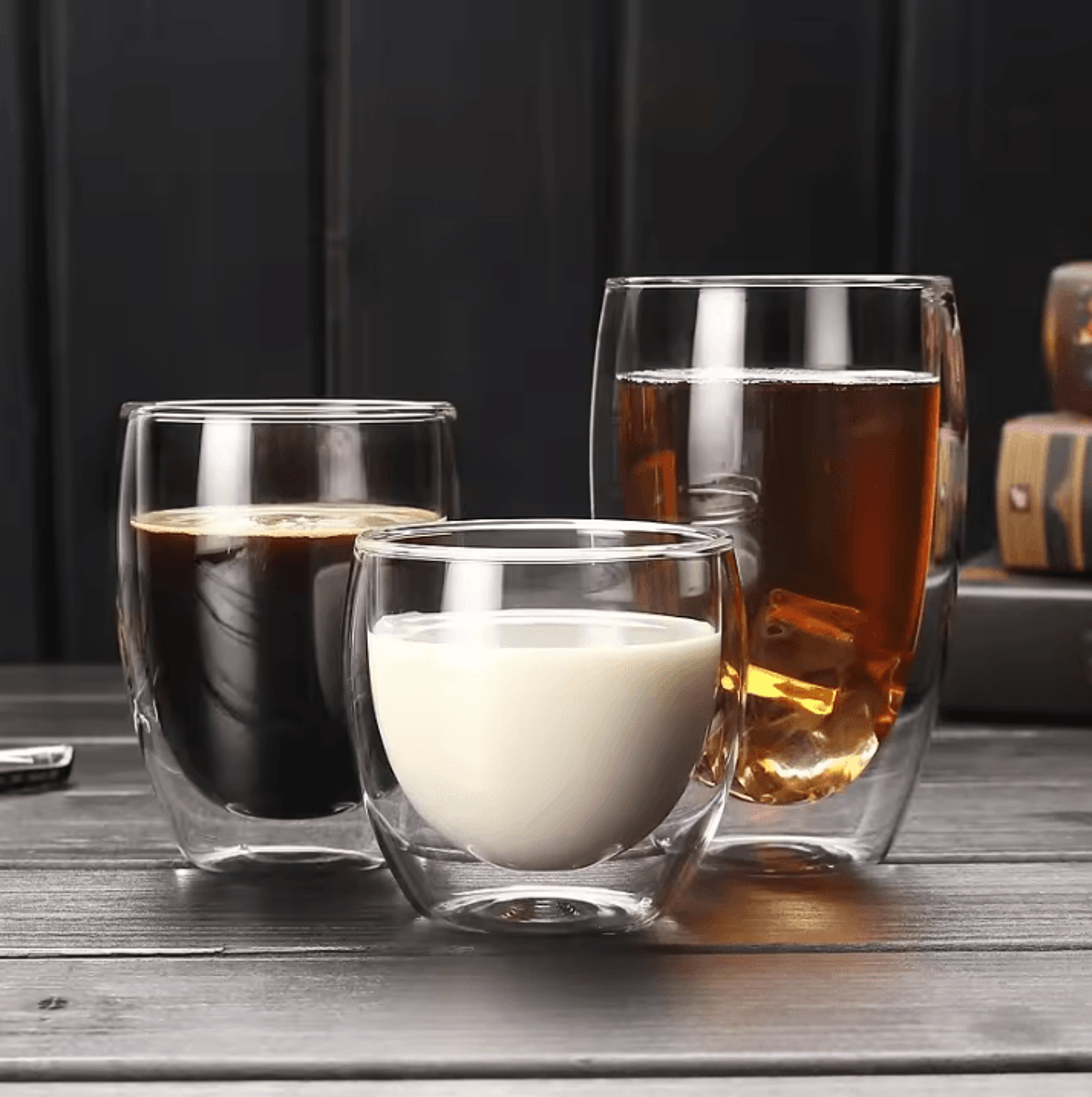 double wall glass cup set – insulated espresso & coffee mugs, heat-resistant clear drinkware