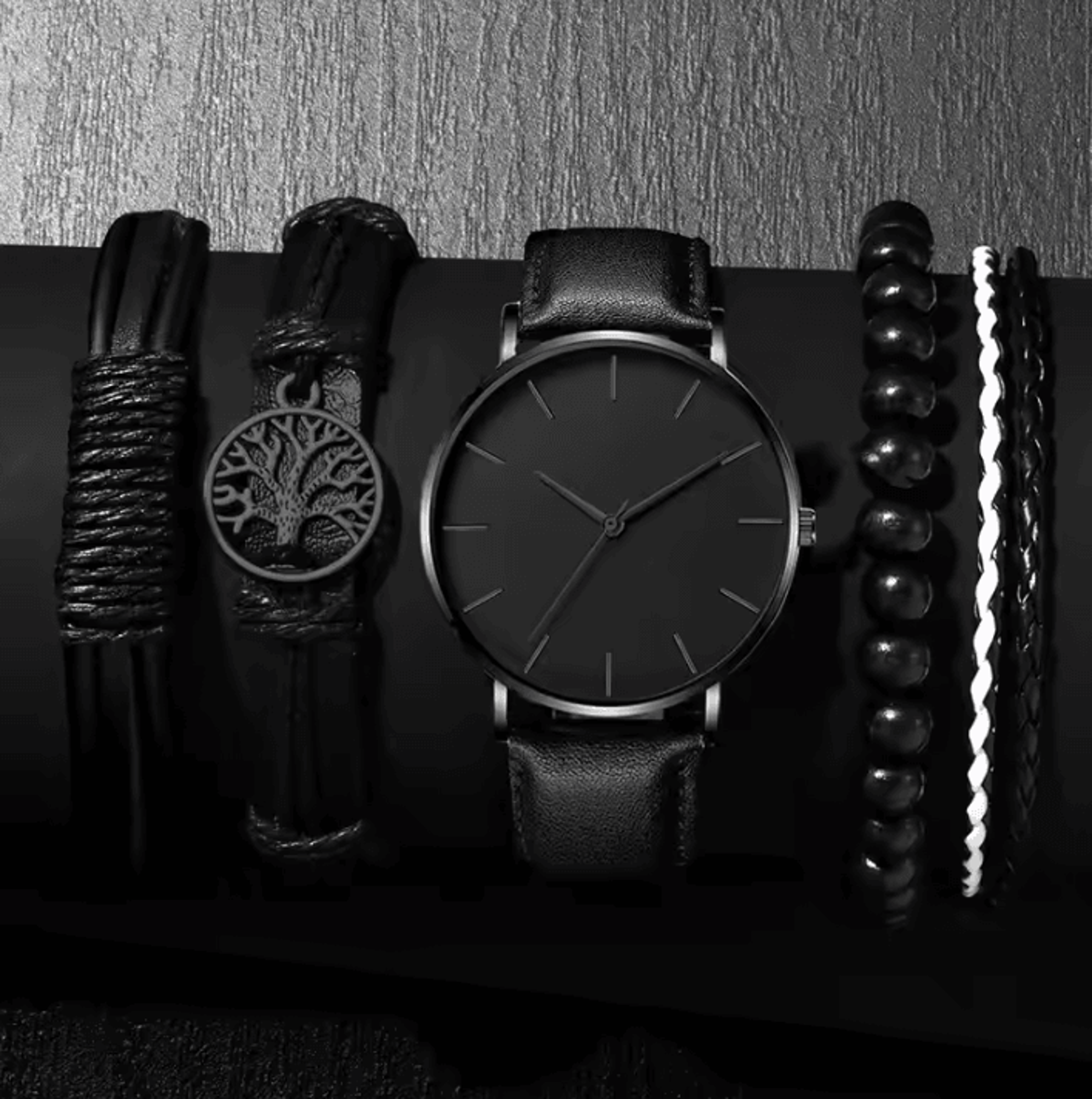 5pcs set fashion mens sports watches man business quartz wristwatch luxury leather bracelet men casual clock watch