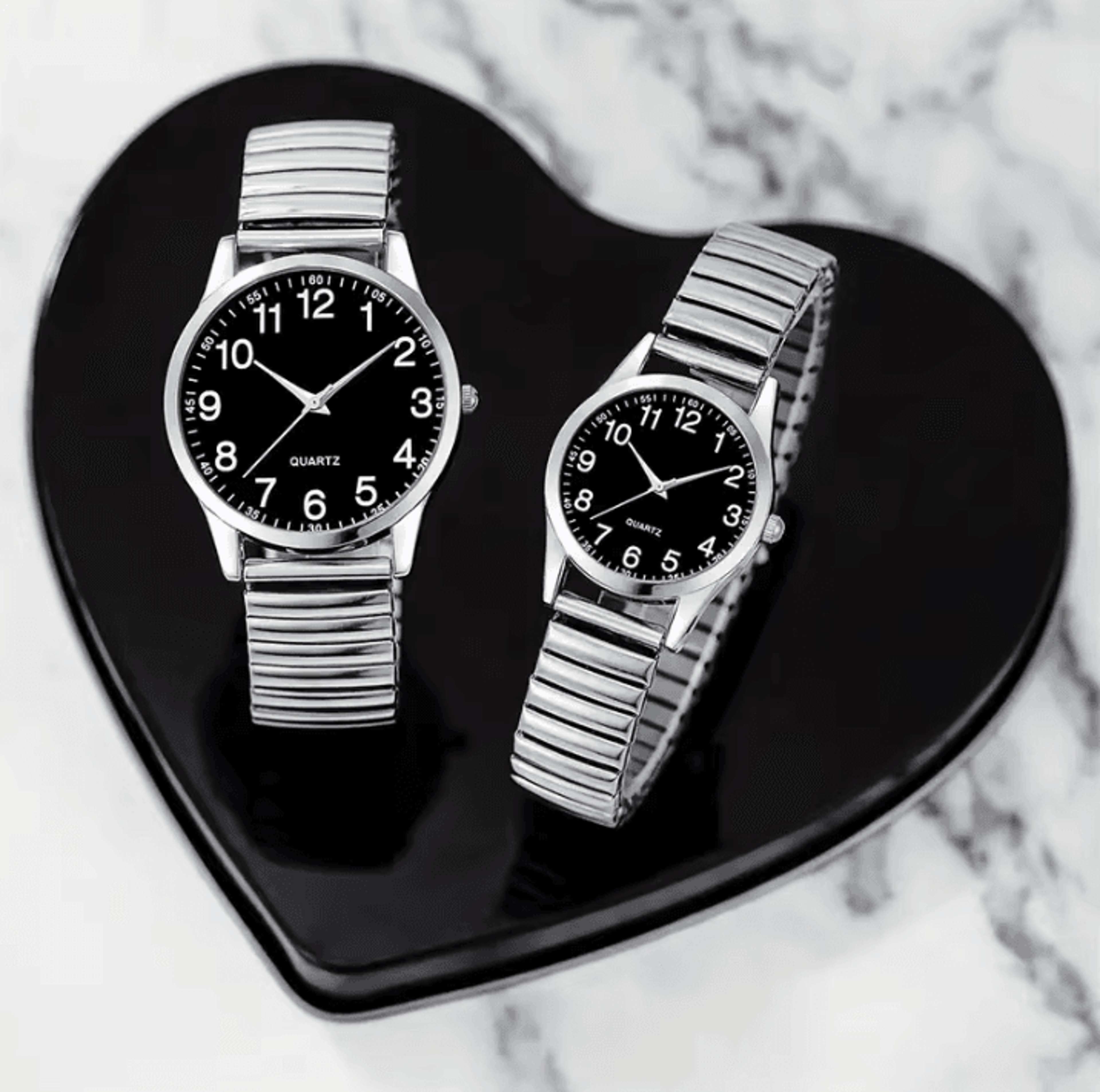 black arabic numeral couple watch set elastic band quartz watches for men and women