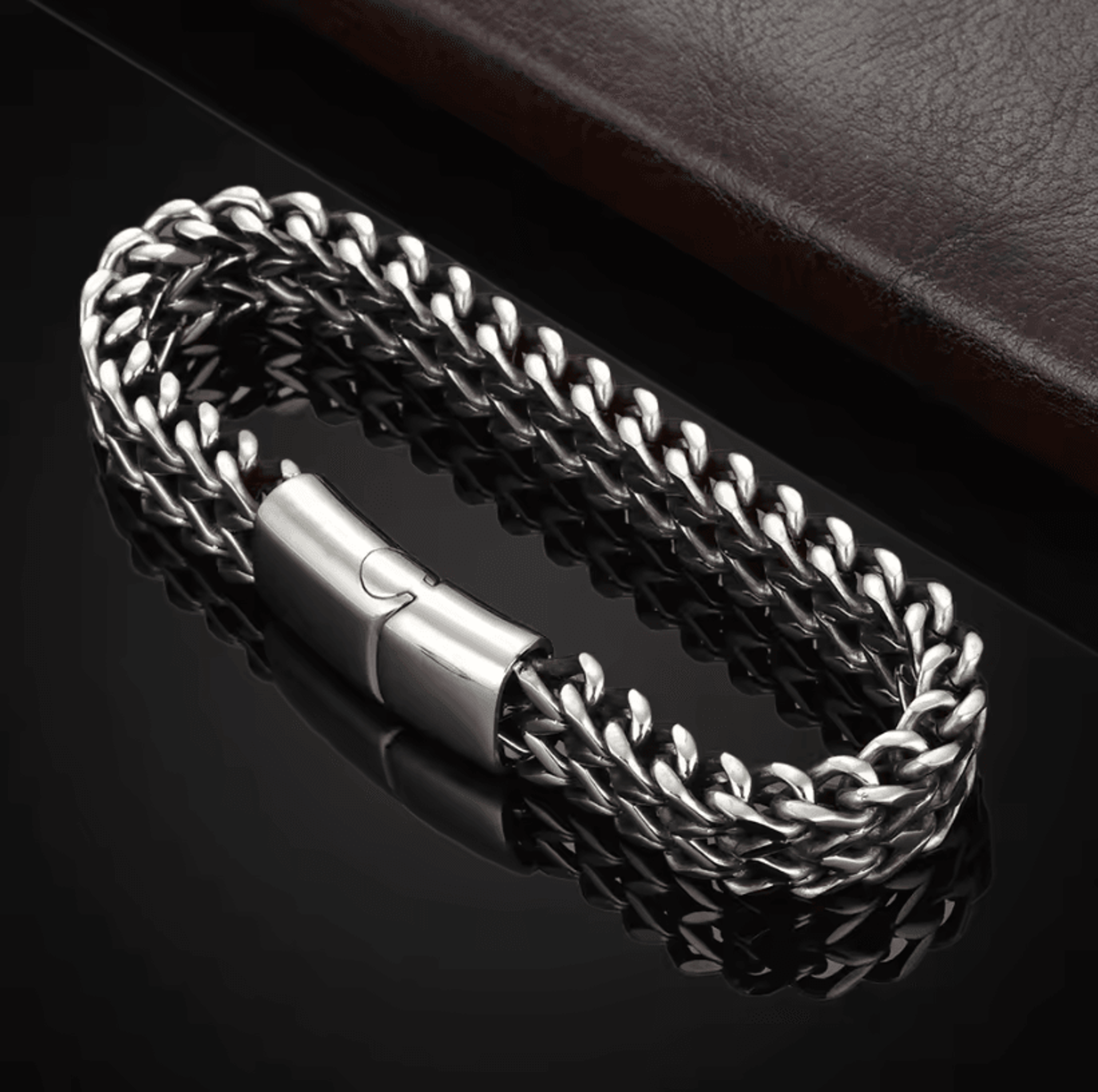 stainless steel braided bracelet double row fish scale magnetic buckle mens jewelry