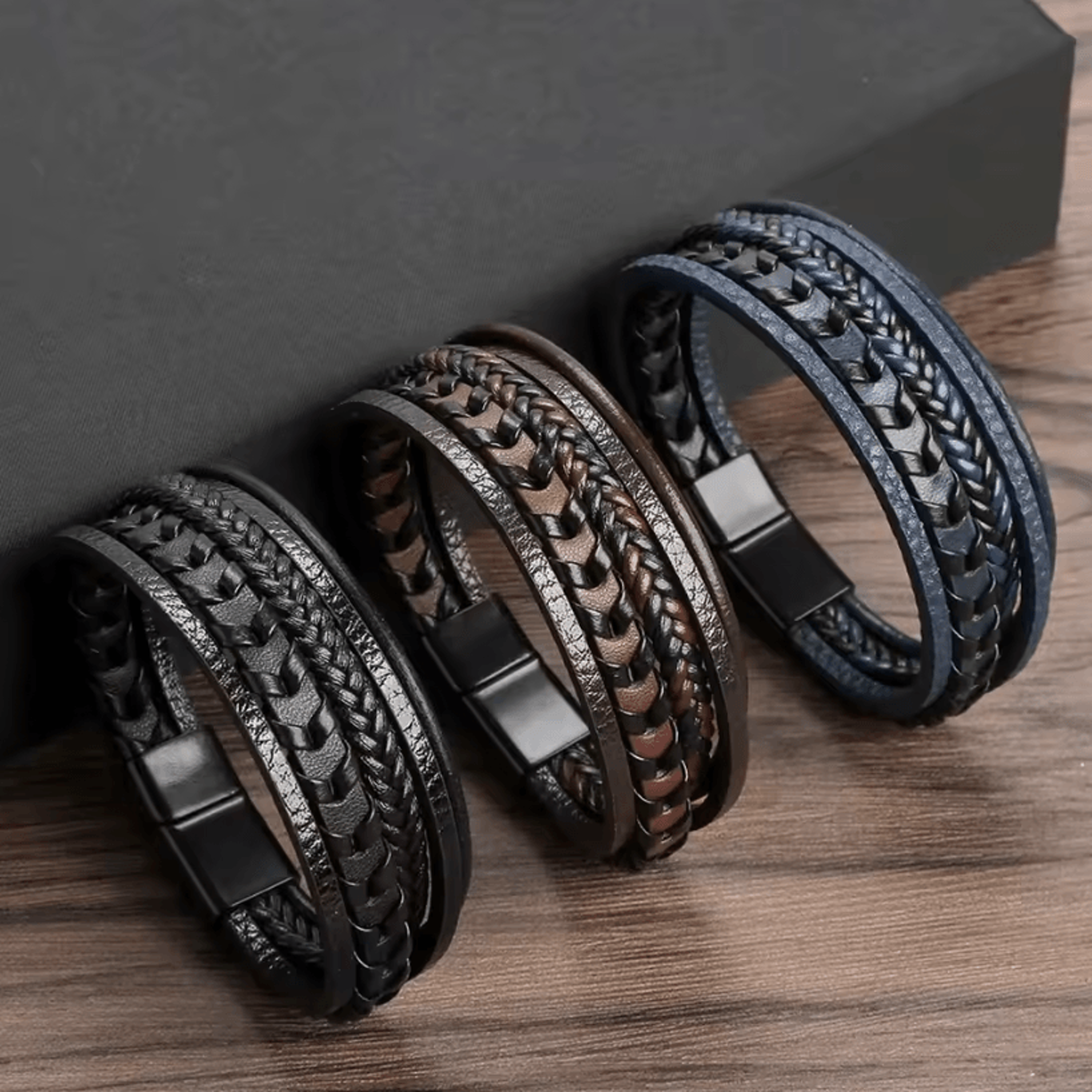 mens multi layer braided leather bracelet magnetic buckle vintage rope wristband