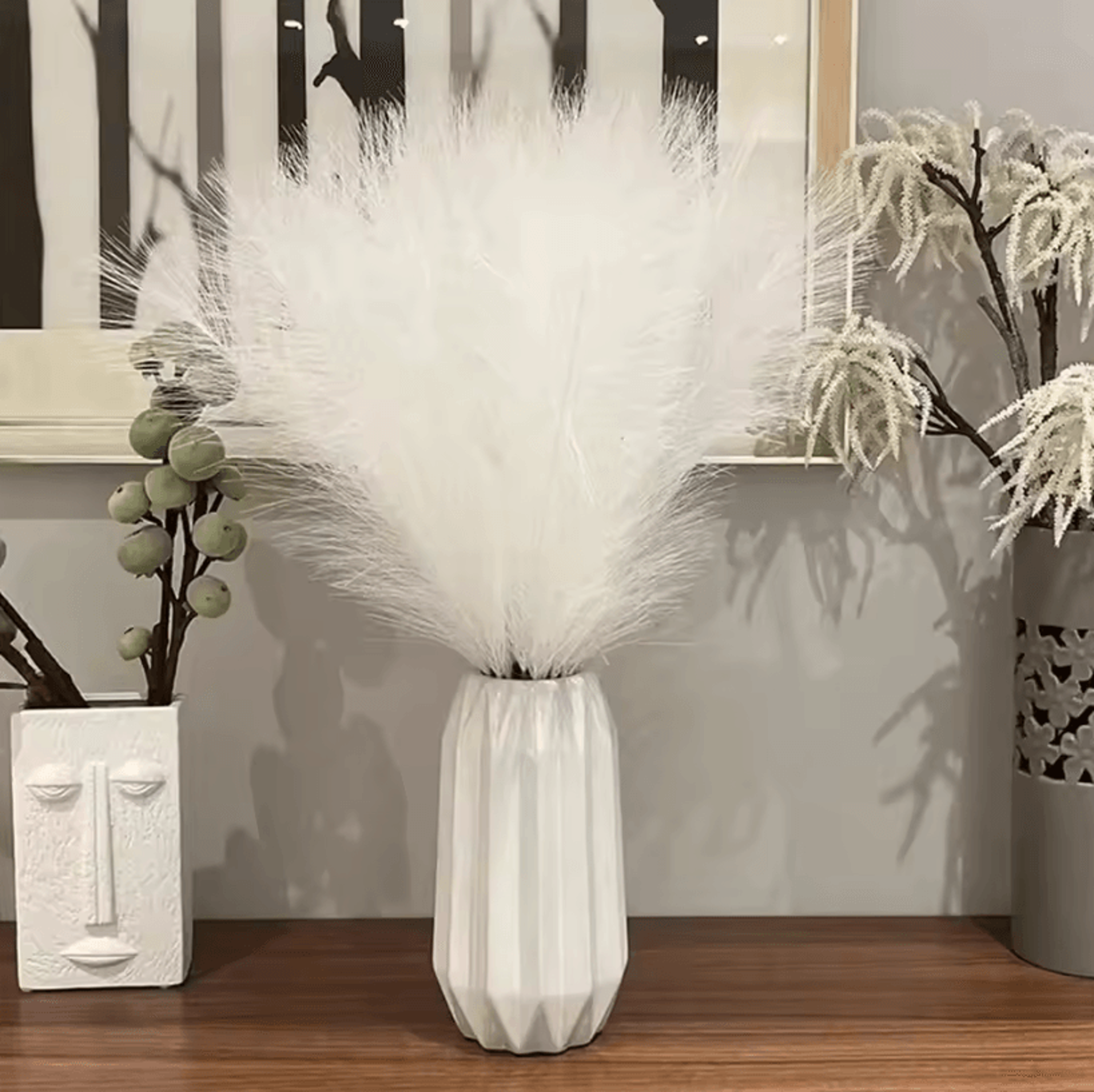artificial pampas grass decor set – fluffy boho vase filler stems for home & wedding styling