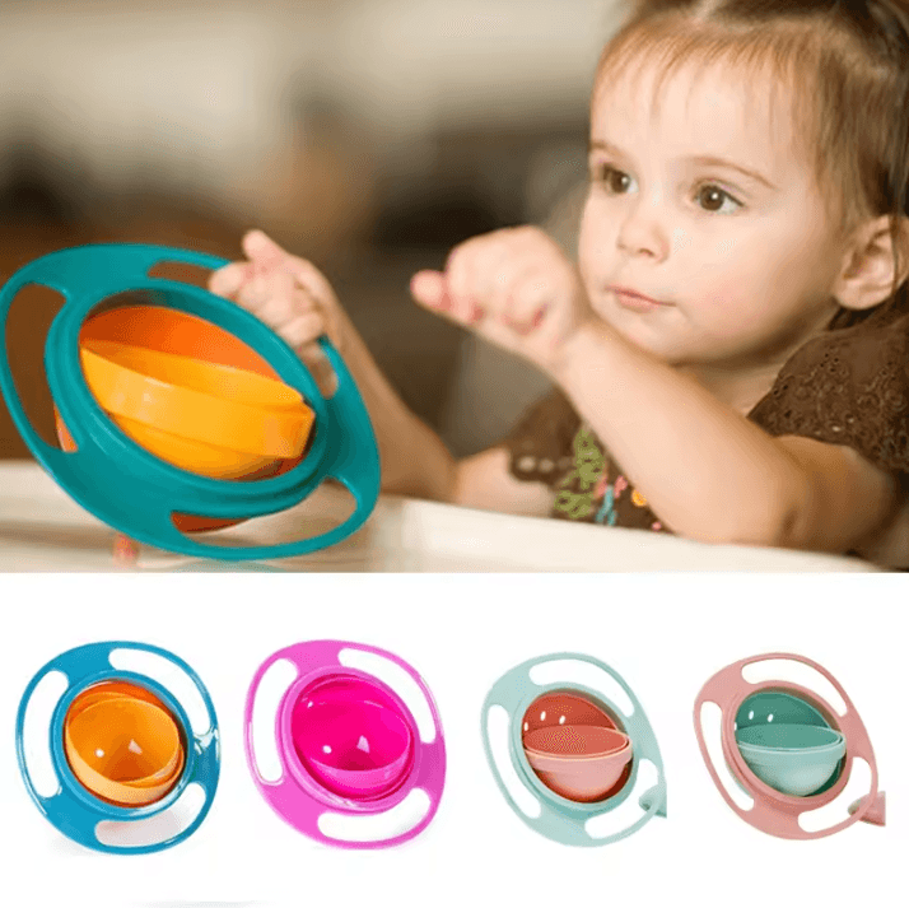 360 rotating spill proof gyro bowl for kids anti spill baby feeding bowl