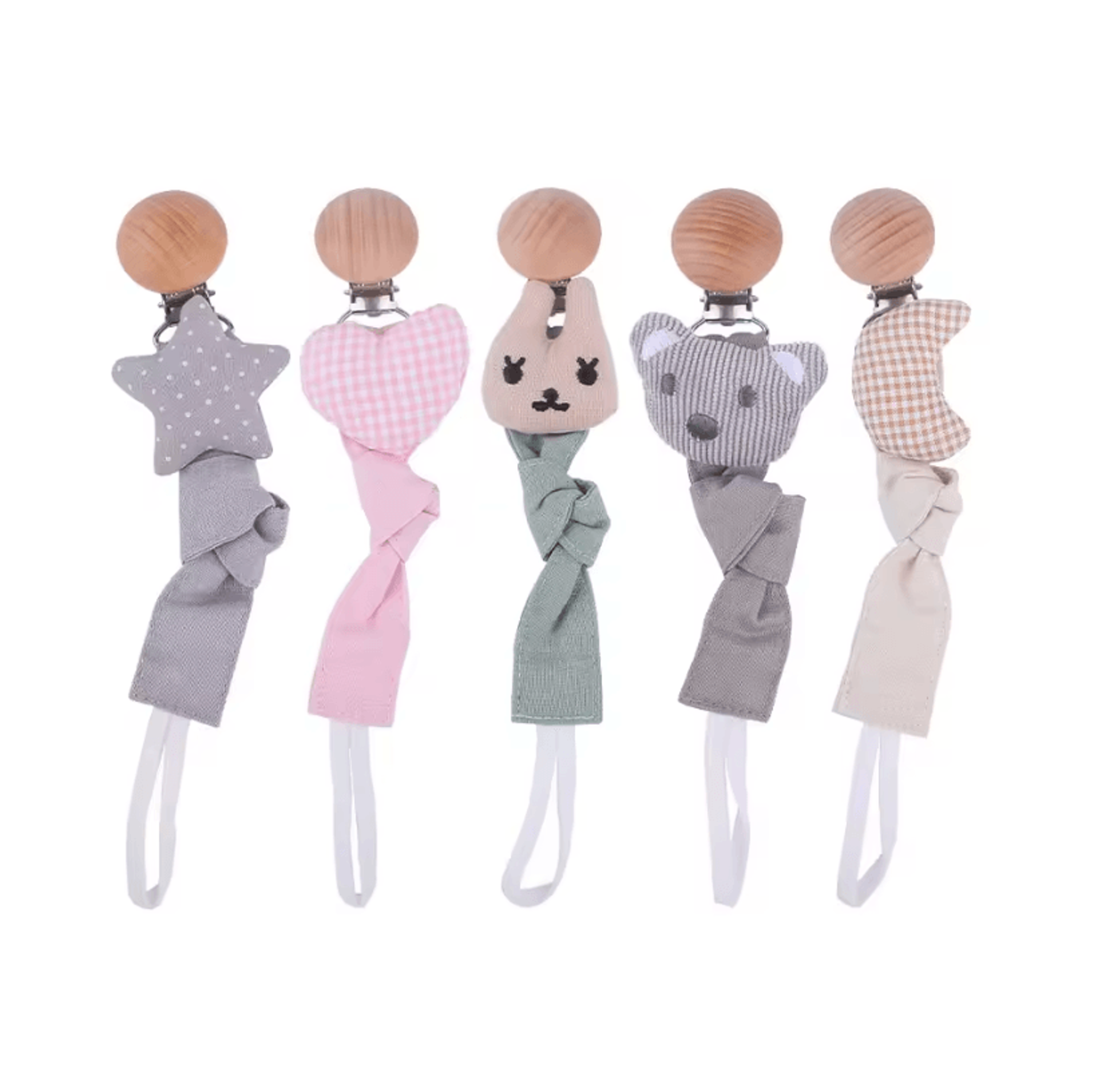 cute bear & star cotton baby pacifier clip – soft eco-friendly soother holder