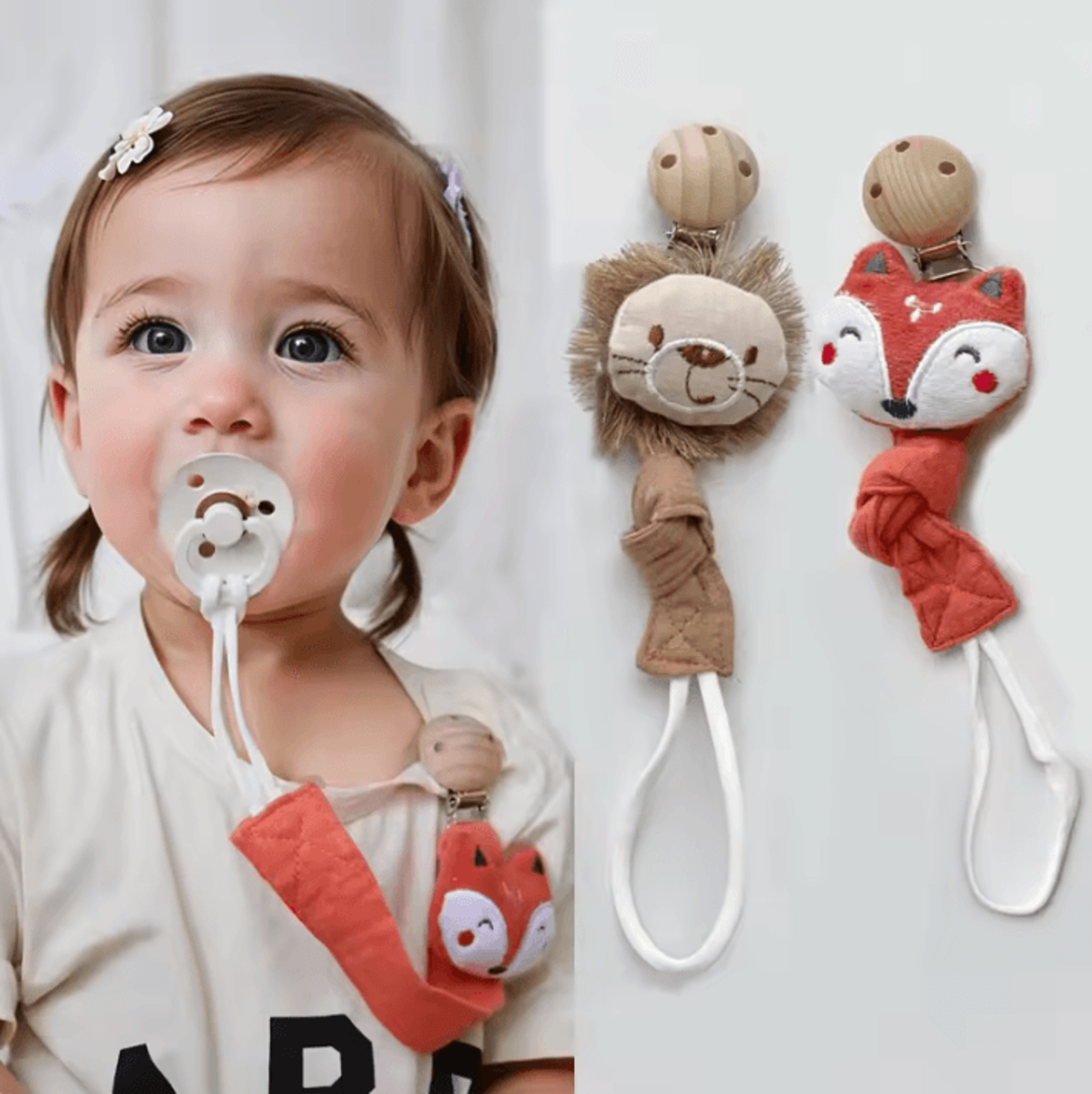 cute wooden cartoon baby pacifier clip chain for secure & natural comfort