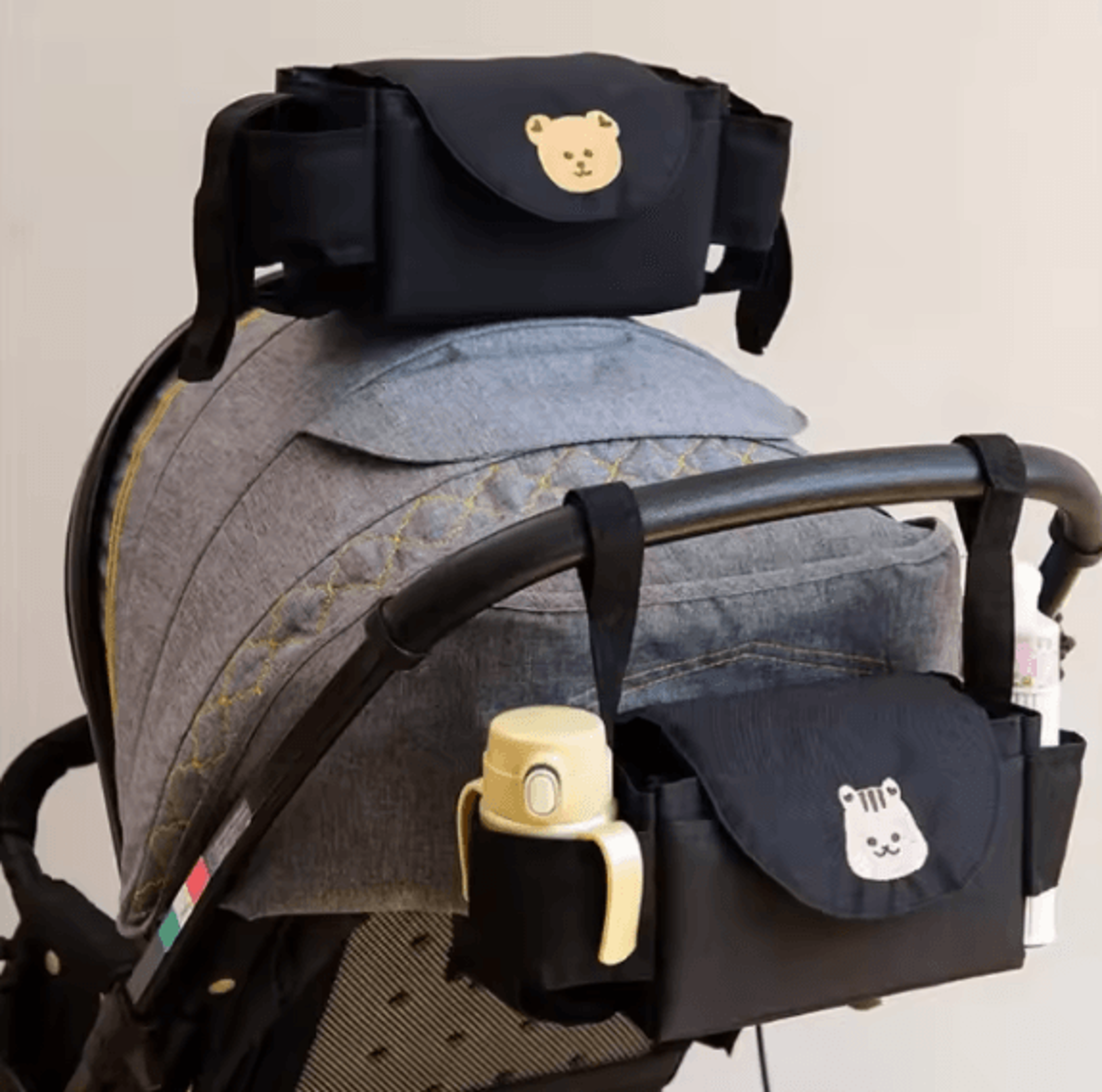 universal baby stroller organizer bag with cup holders & smart storage