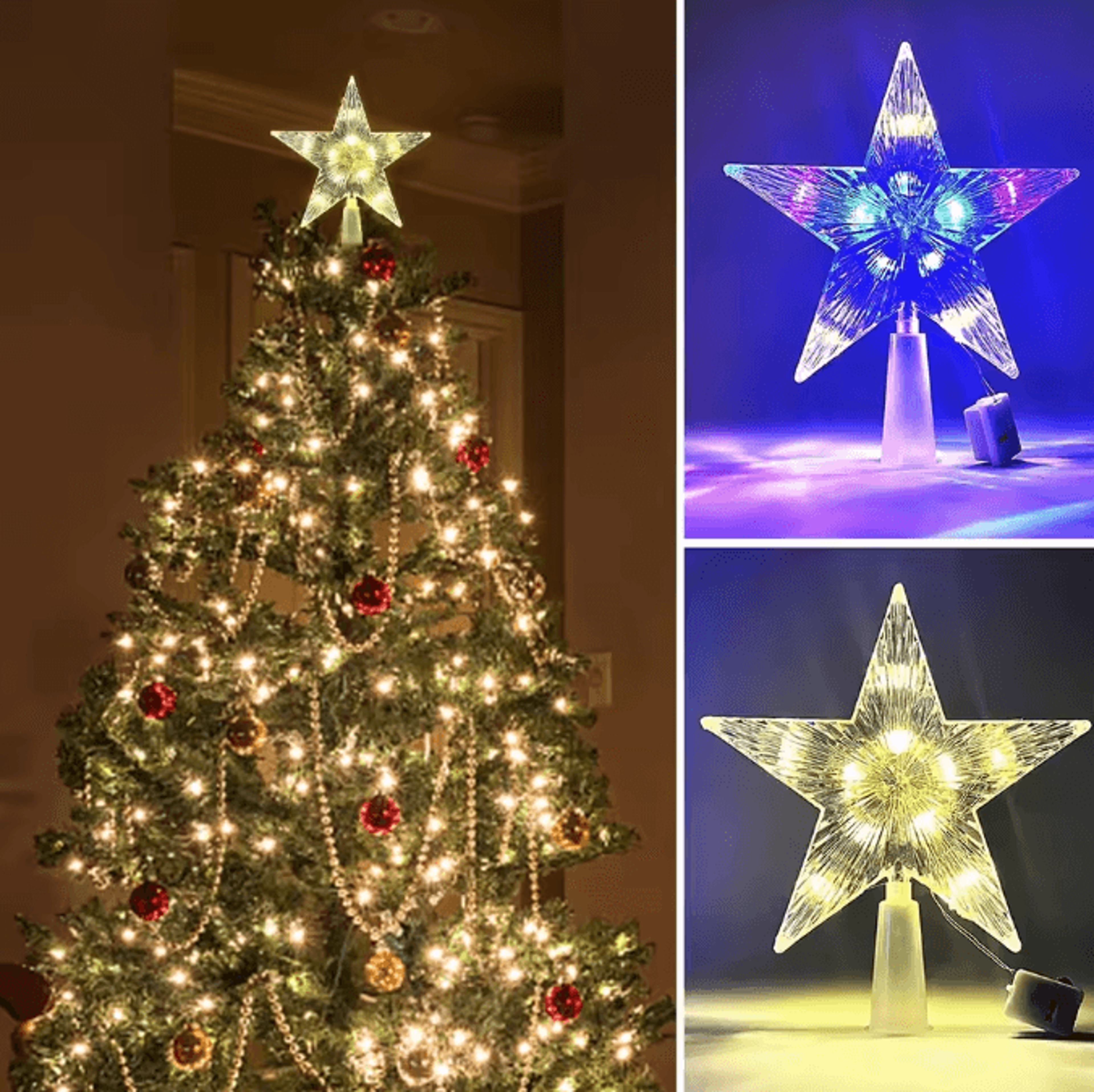 led christmas tree topper star with glowing light effect