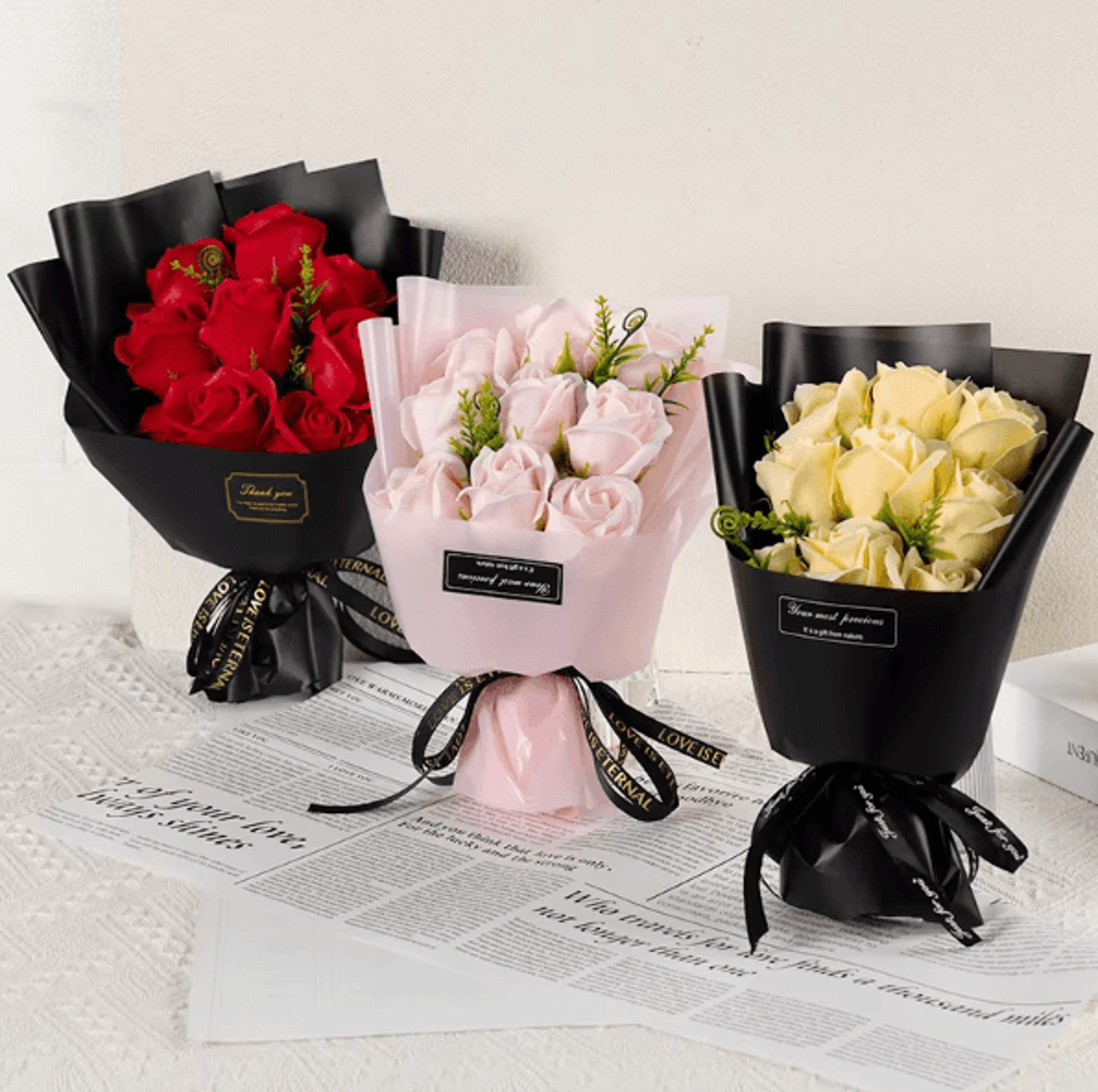 9-head soap rose bouquet – elegant scented artificial flower gift