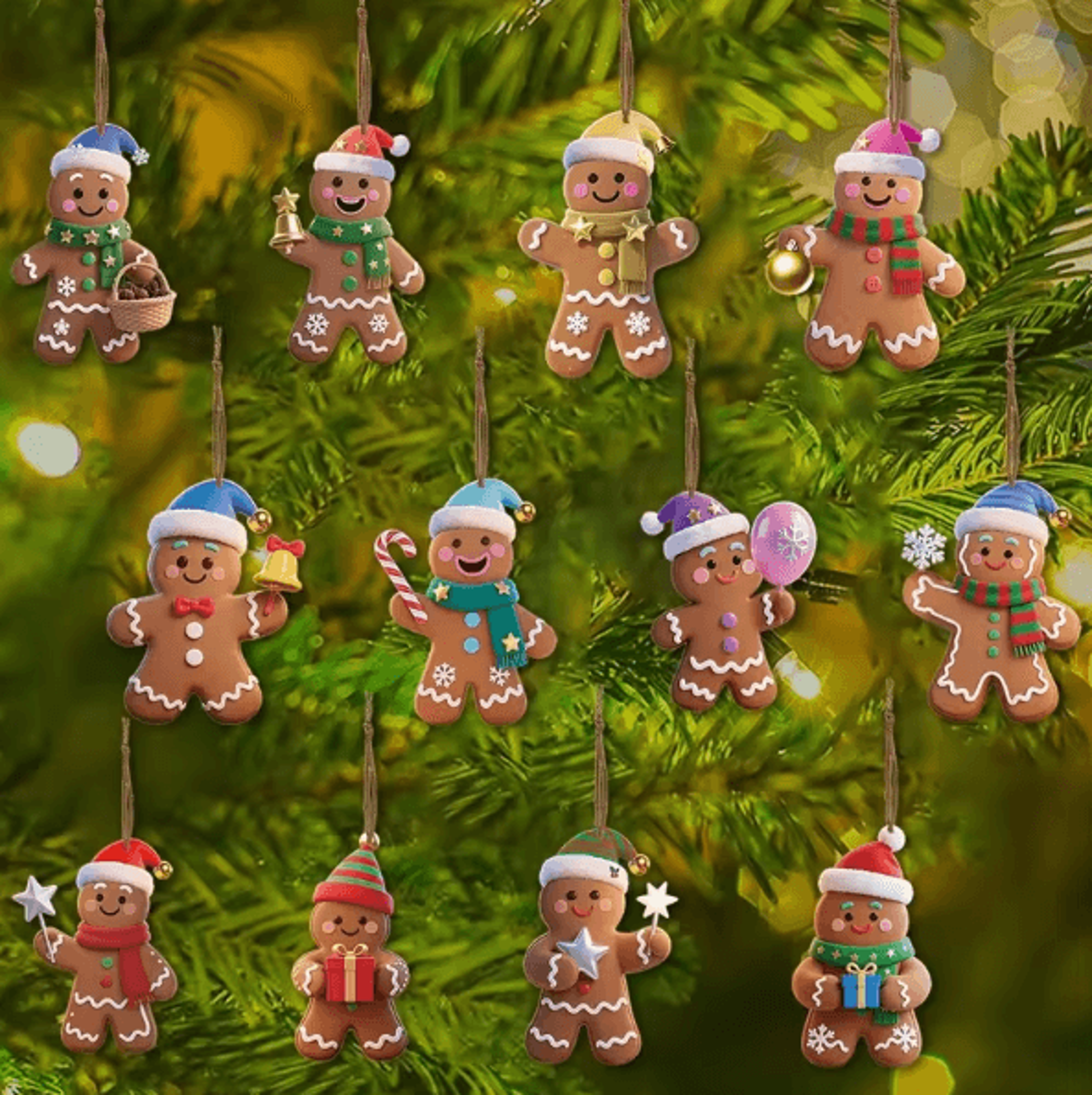 12/24pcs wooden gingerbread man christmas ornaments set