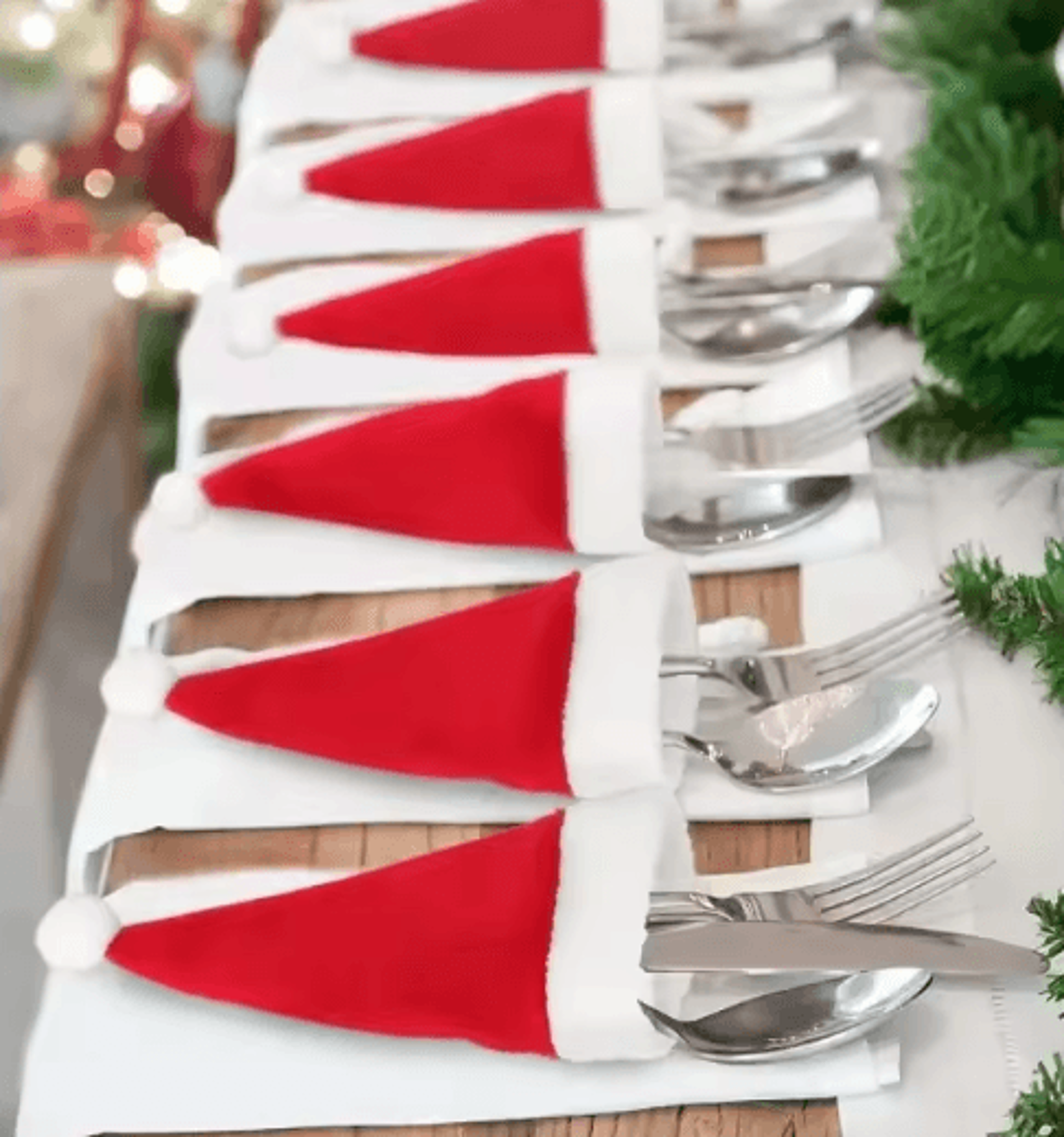 festive santa hat christmas cutlery holder bags – holiday tableware decor set