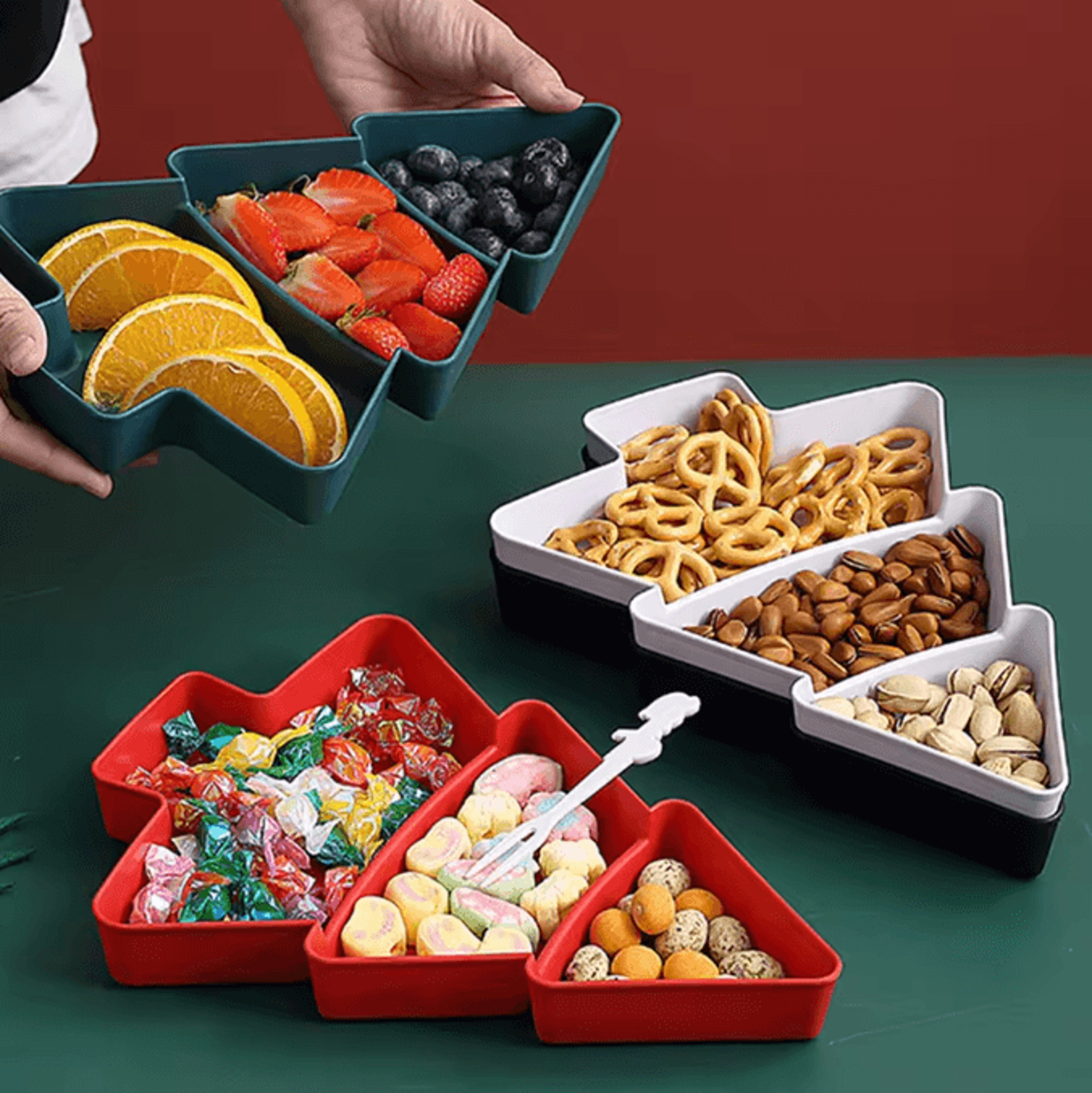 christmas tree fruit serving plate – festive holiday snack & dessert tray