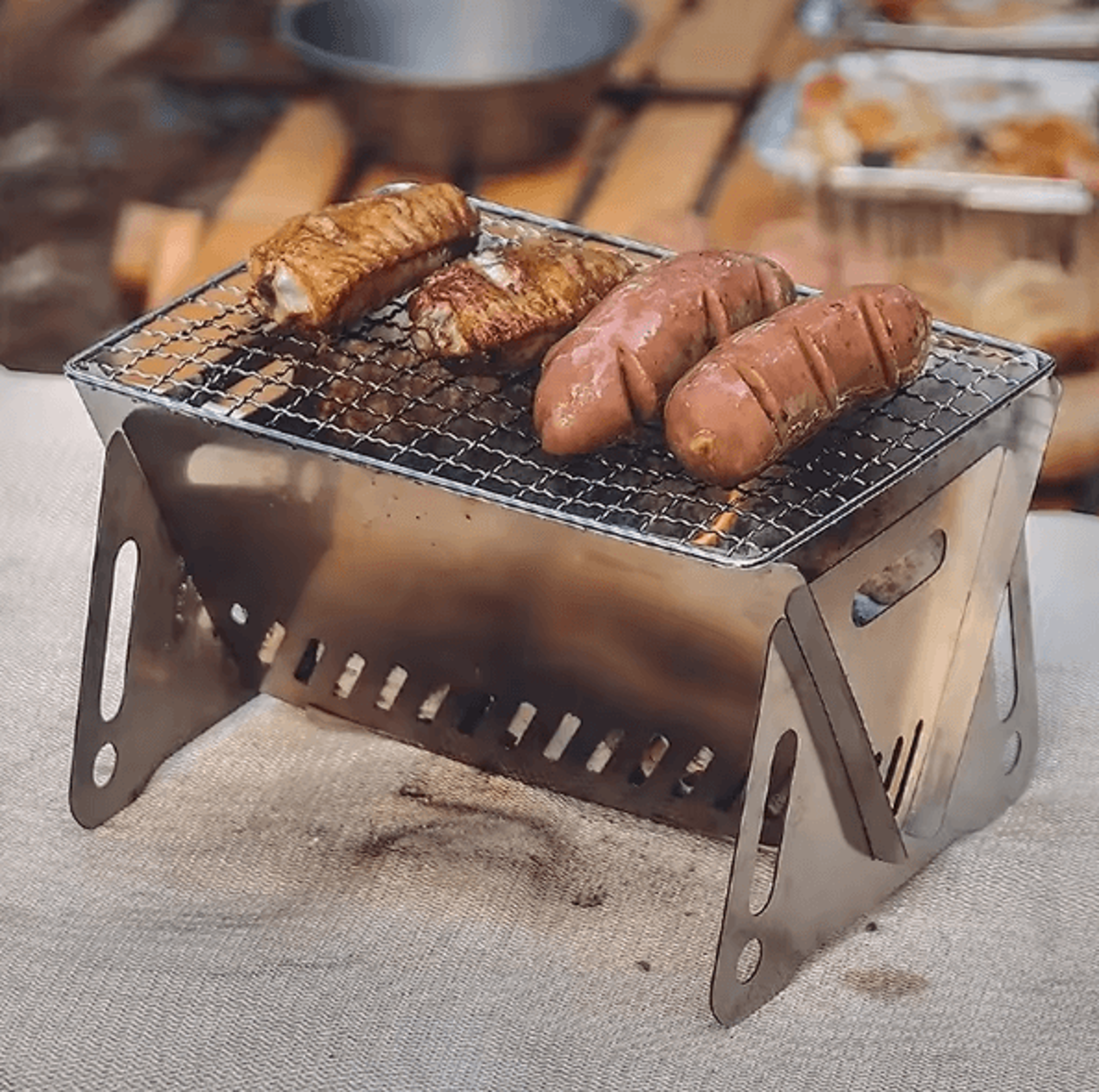 portable folding bbq grill stove – stainless steel camping charcoal grill
