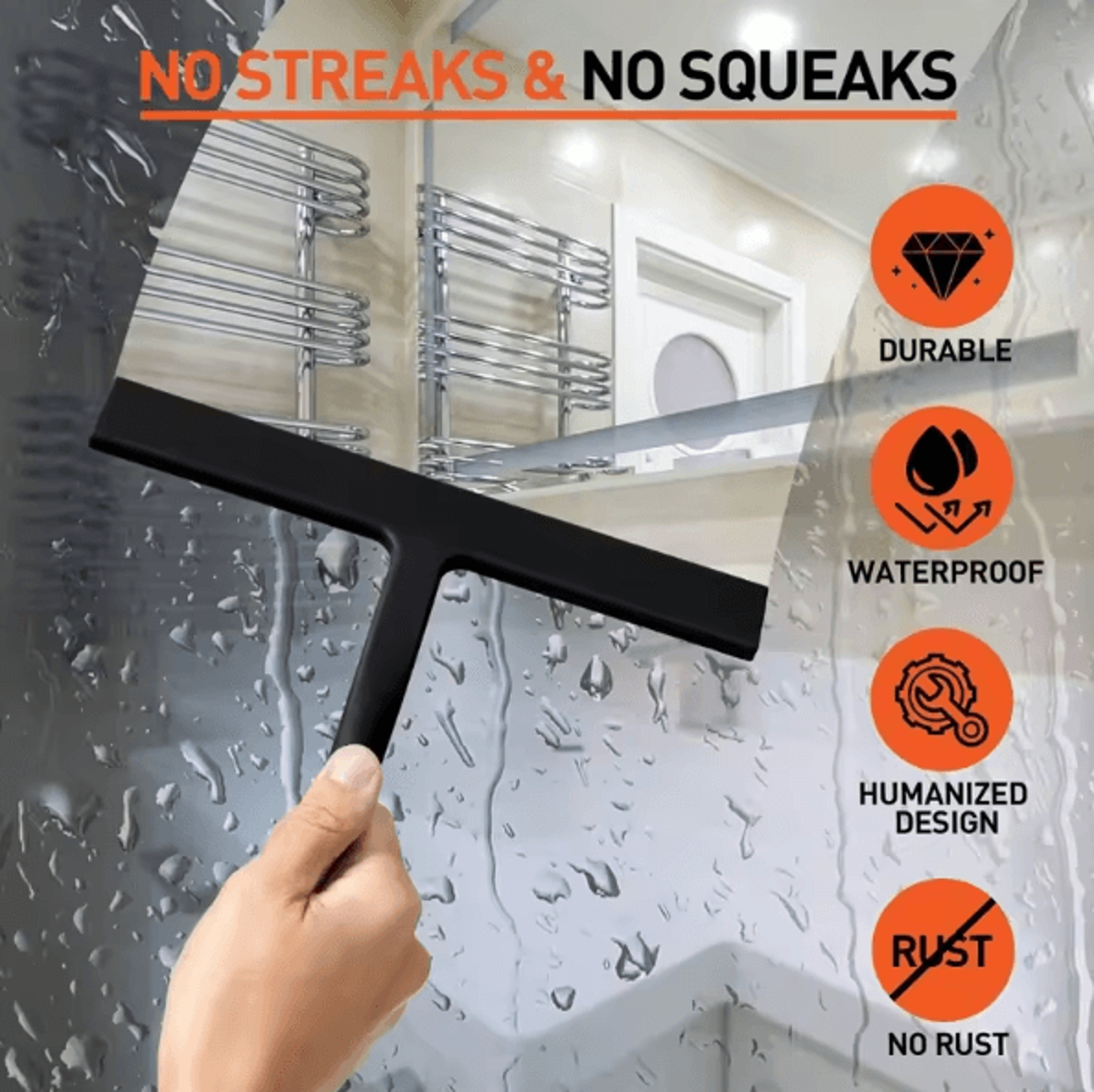 matte black silicone shower squeegee – streak-free glass & window cleaning tool