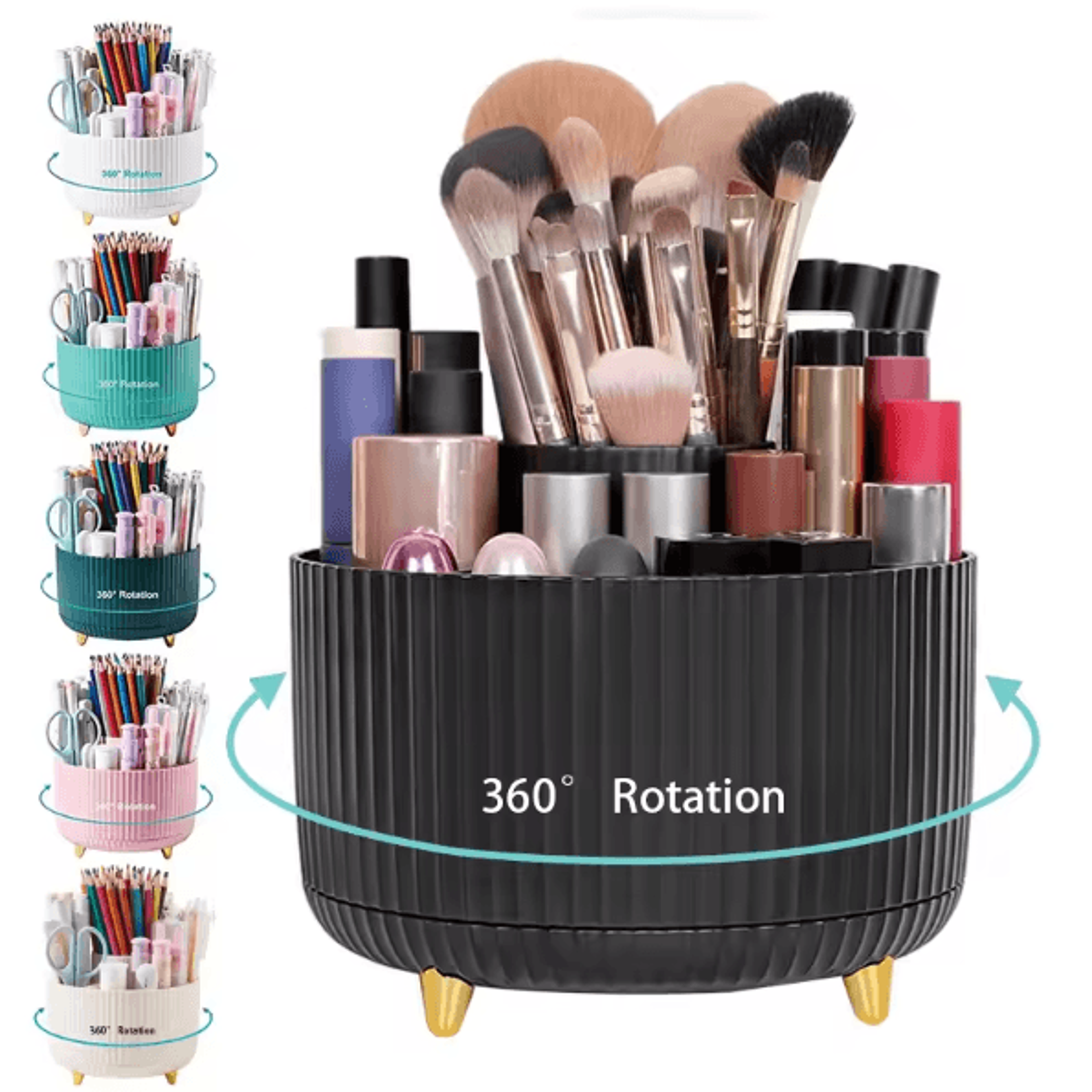 360 degree rotating makeup brush holder organizer – 5-slot multi-functional vanity storage