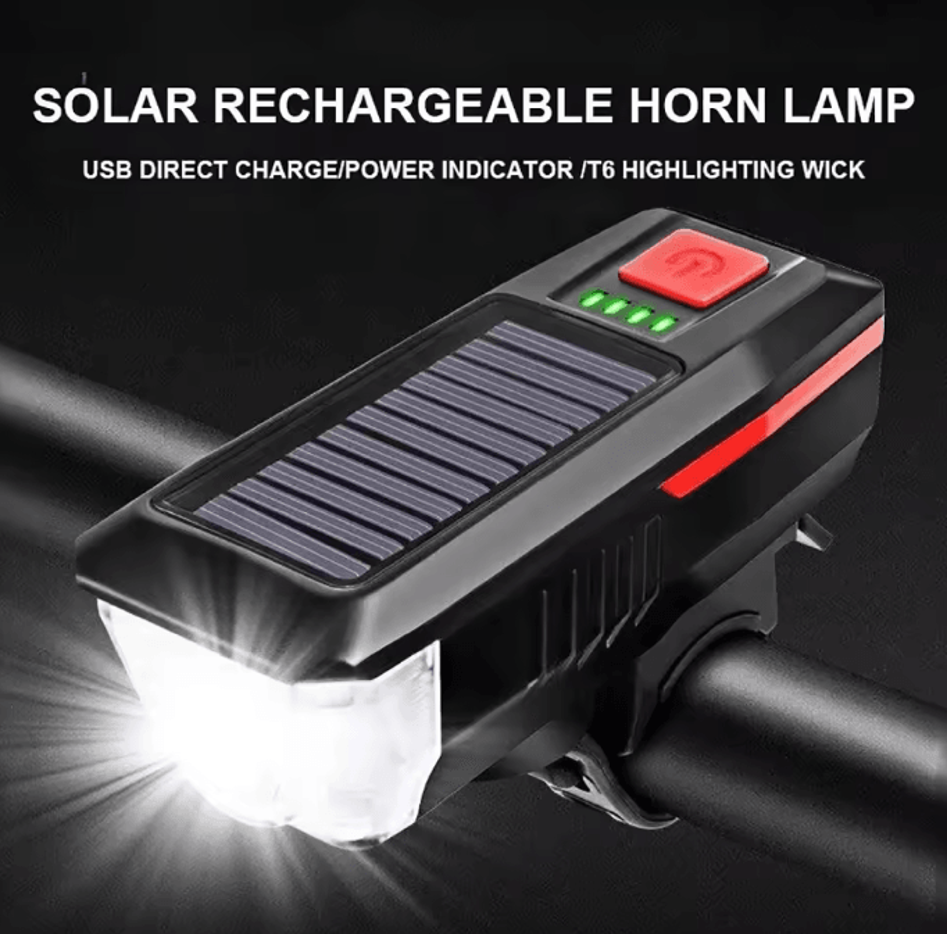 solar usb rechargeable bicycle light with horn – multi-mode mtb front safety lamp