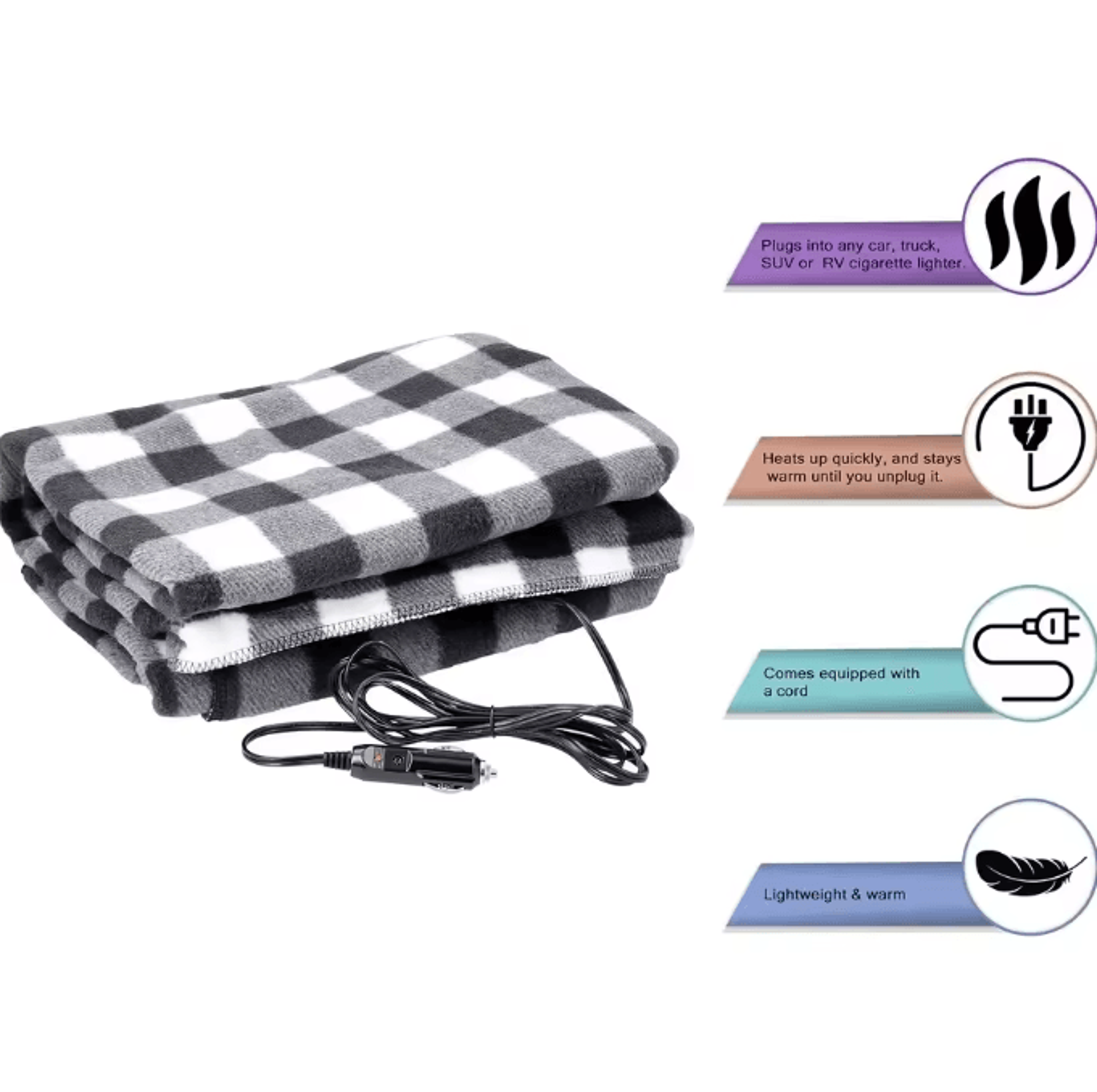 thermaride 12v heated car blanket with safety timer & fleece comfort