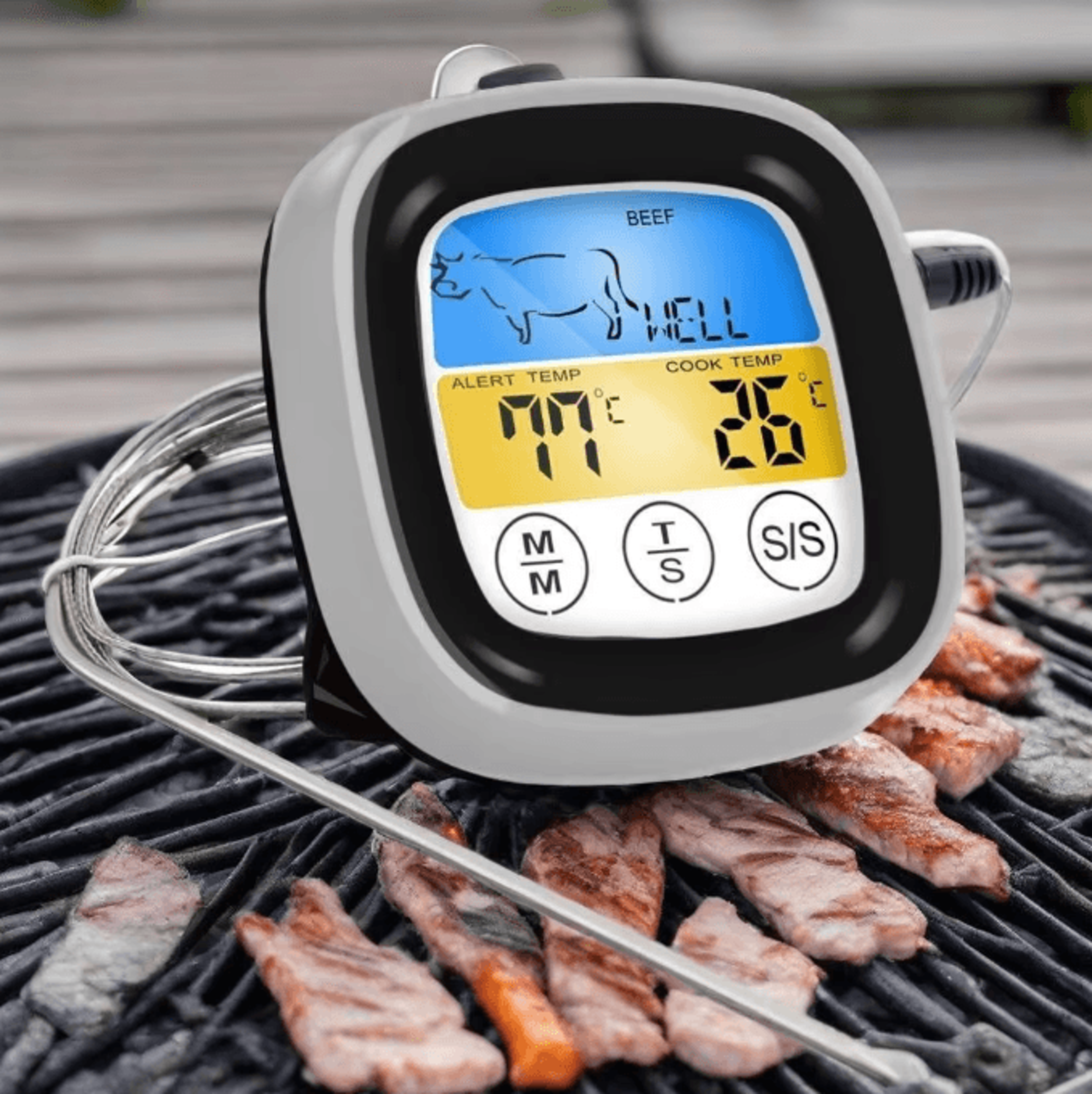 tempmaster smart digital meat thermometer with probe & touchscreen timer