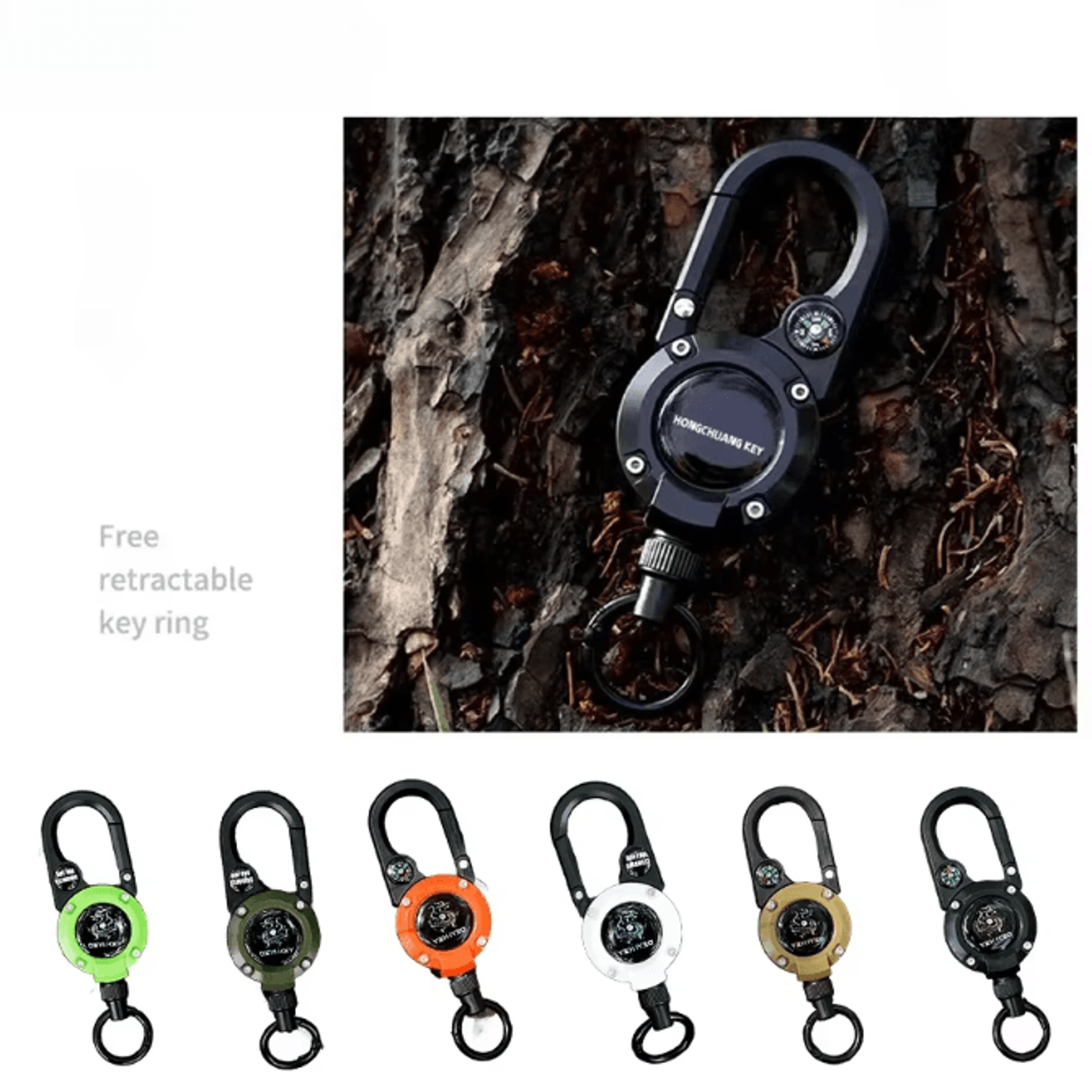 secureclip retractable steel wire keychain with carabiner reel