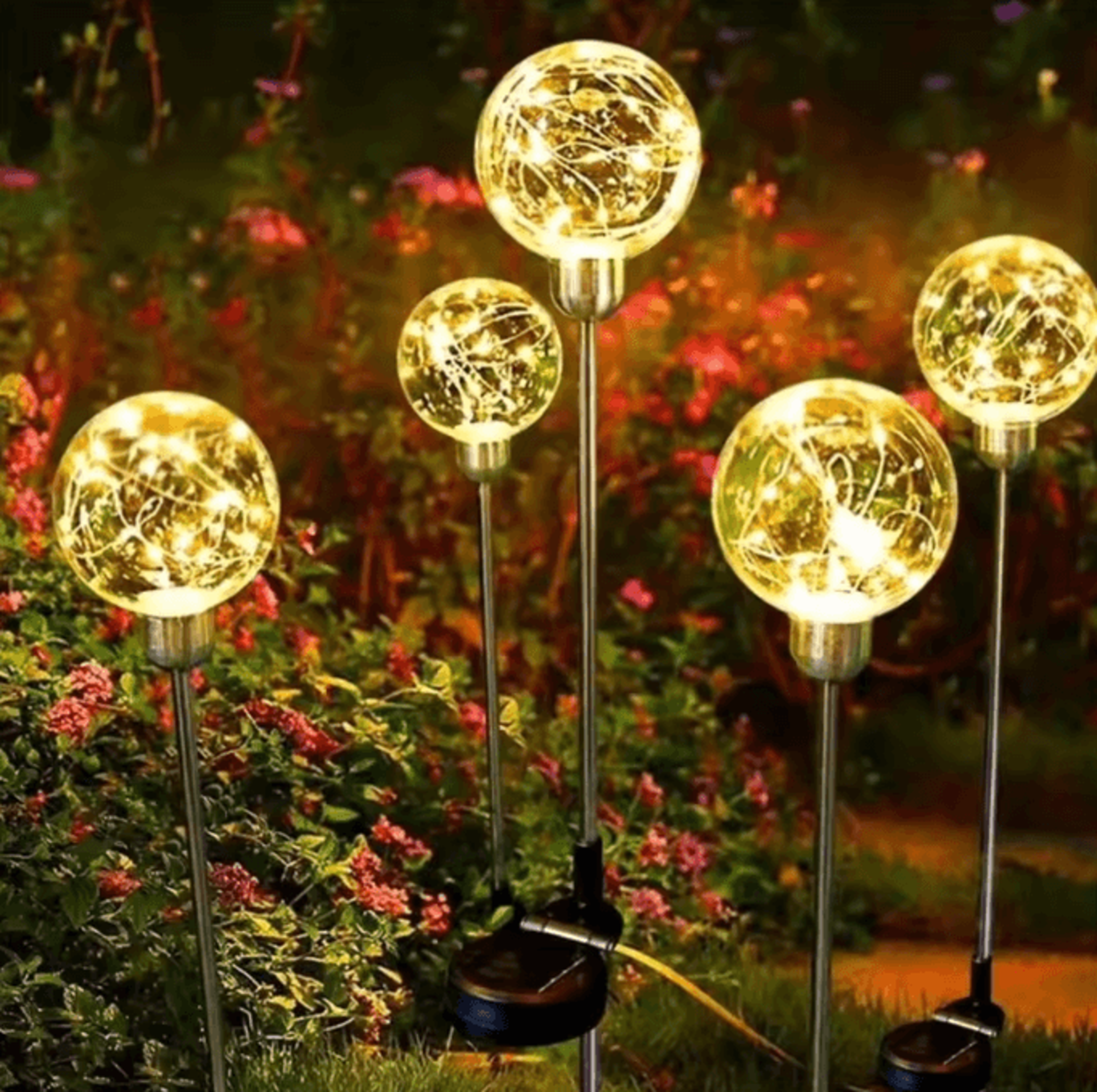 glowwish led solar garden light ball warm waterproof outdoor decorative lamp for lawn patio balcony party festival light