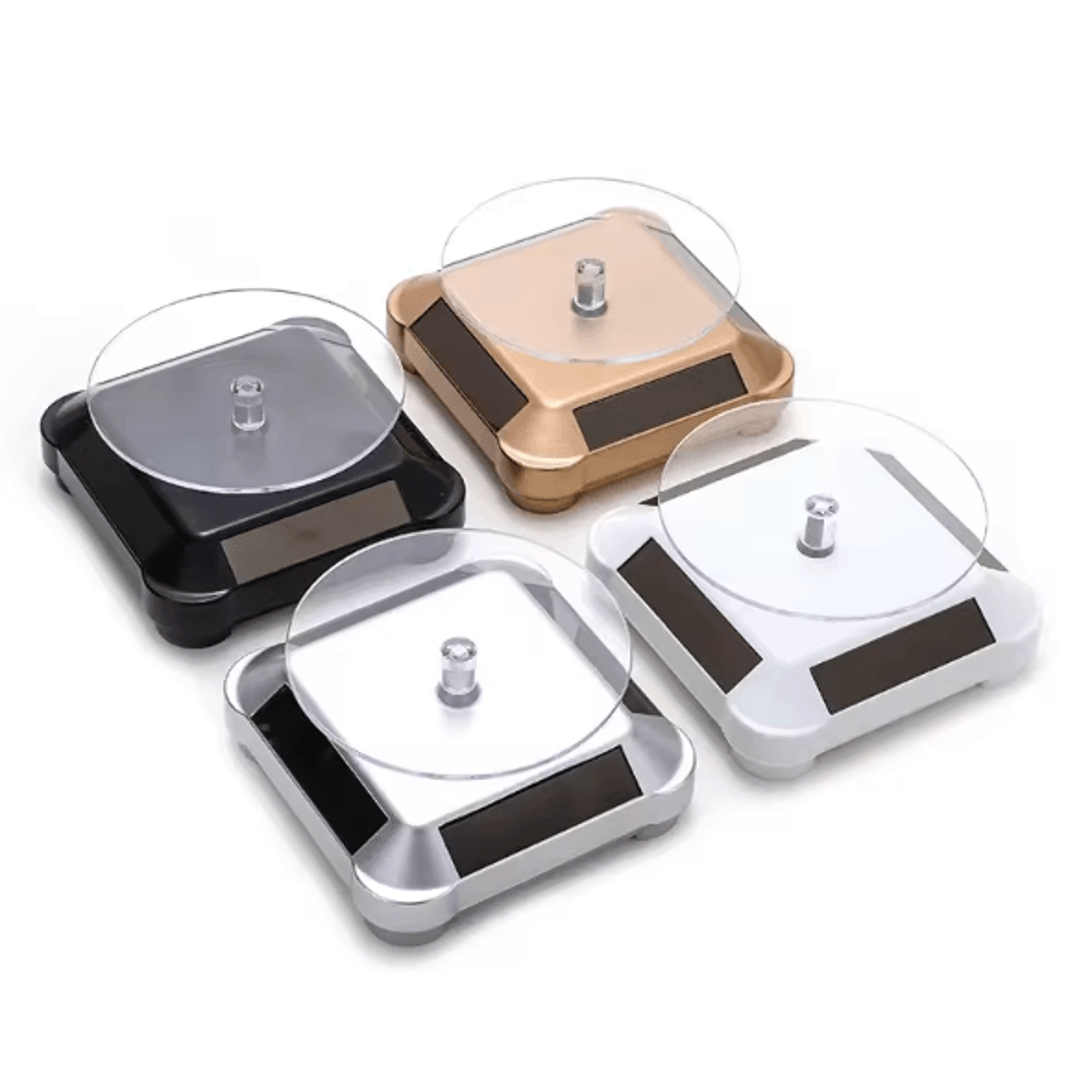 solarspin 360 rotating jewelry display stand solar powered turntable for watches necklaces rings phone showcase