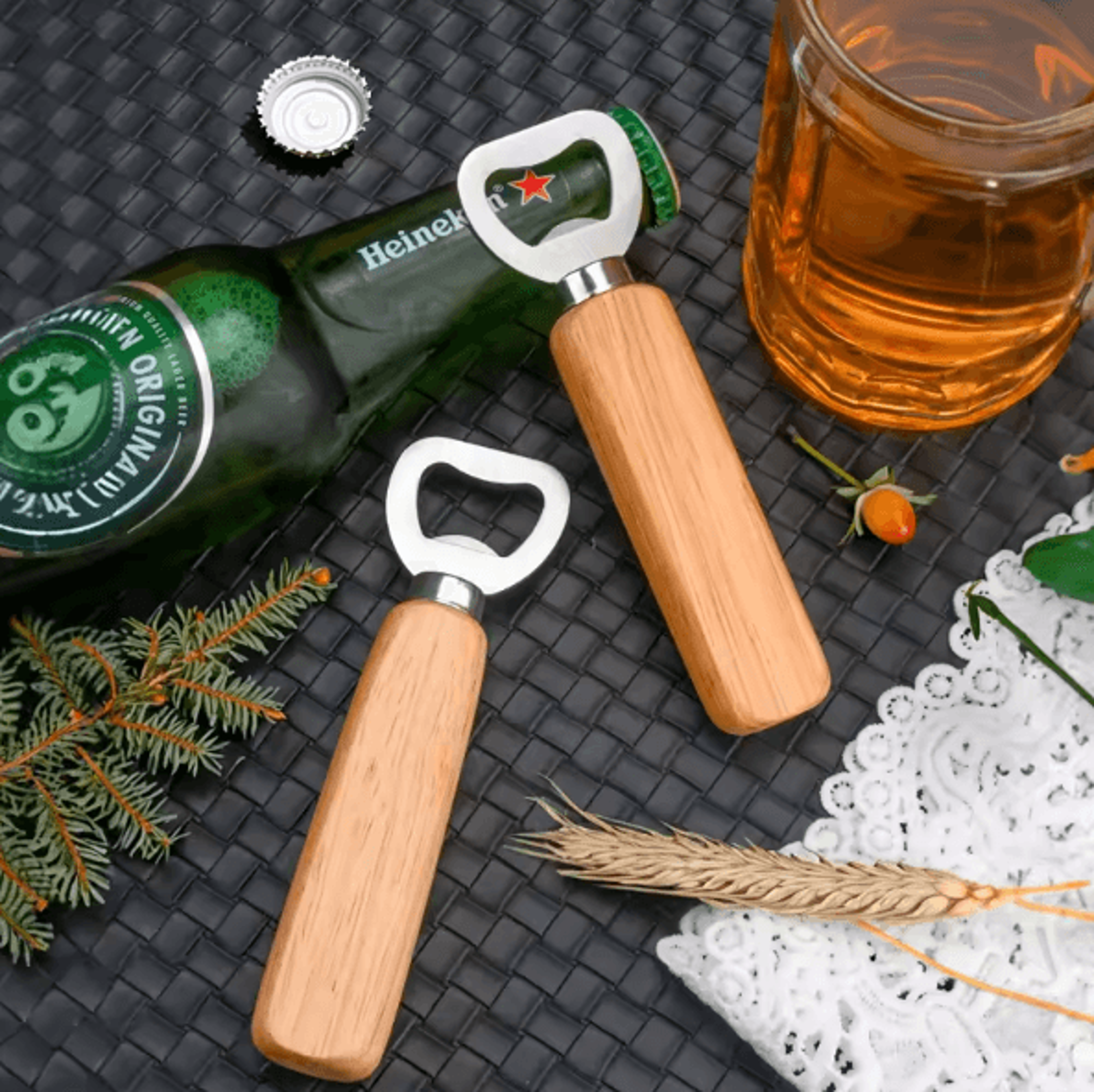 baredge wooden handle bottle opener stainless steel heavy-duty bartender tool for beer & soft drinks