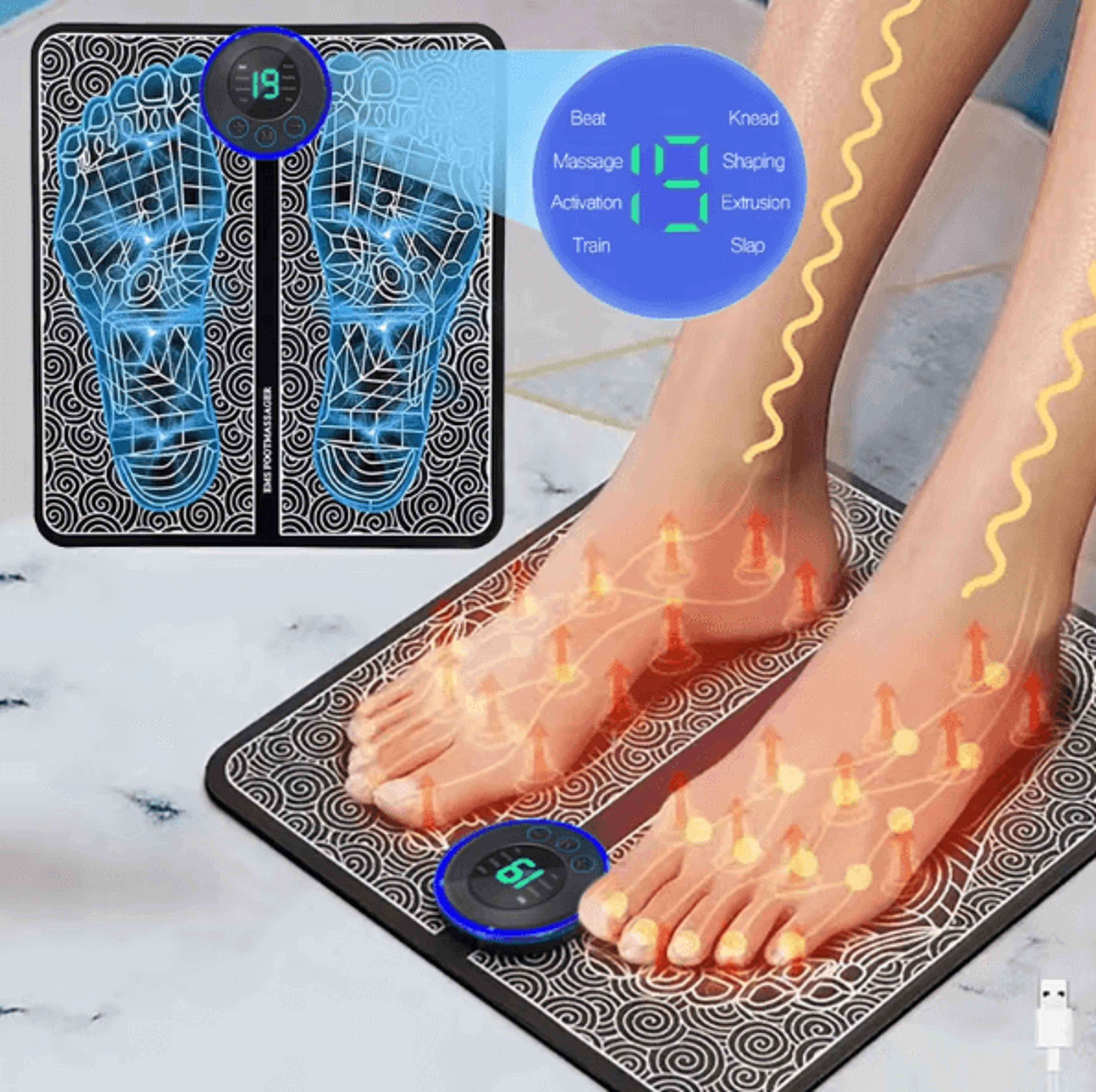 relaxpulse ems electric foot massager pad portable muscle stimulation mat for circulation & full body relaxation