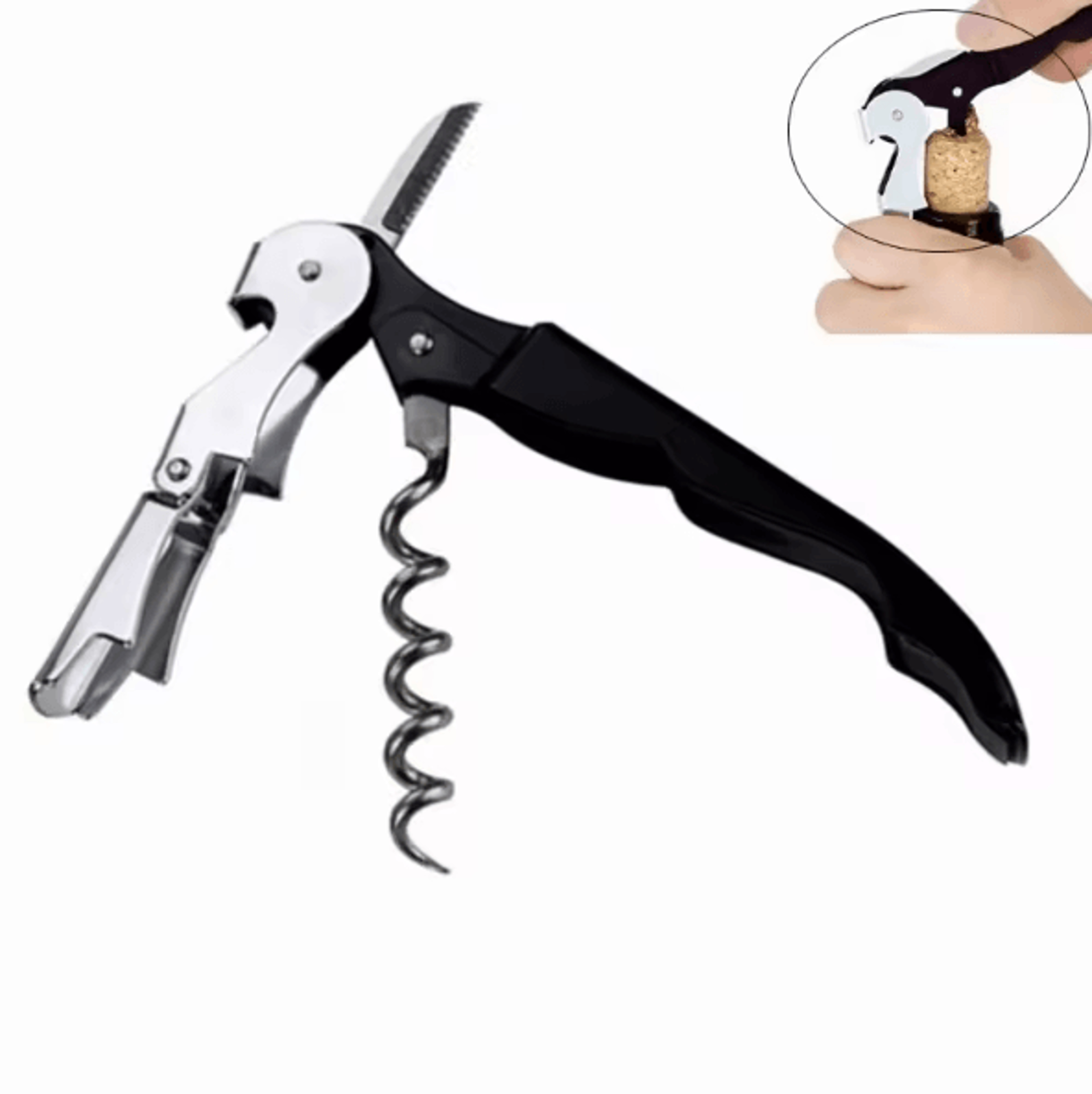 vinopro stainless steel waiters corkscrew 3-in-1 wine & beer bottle opener with foil cutter professional tool