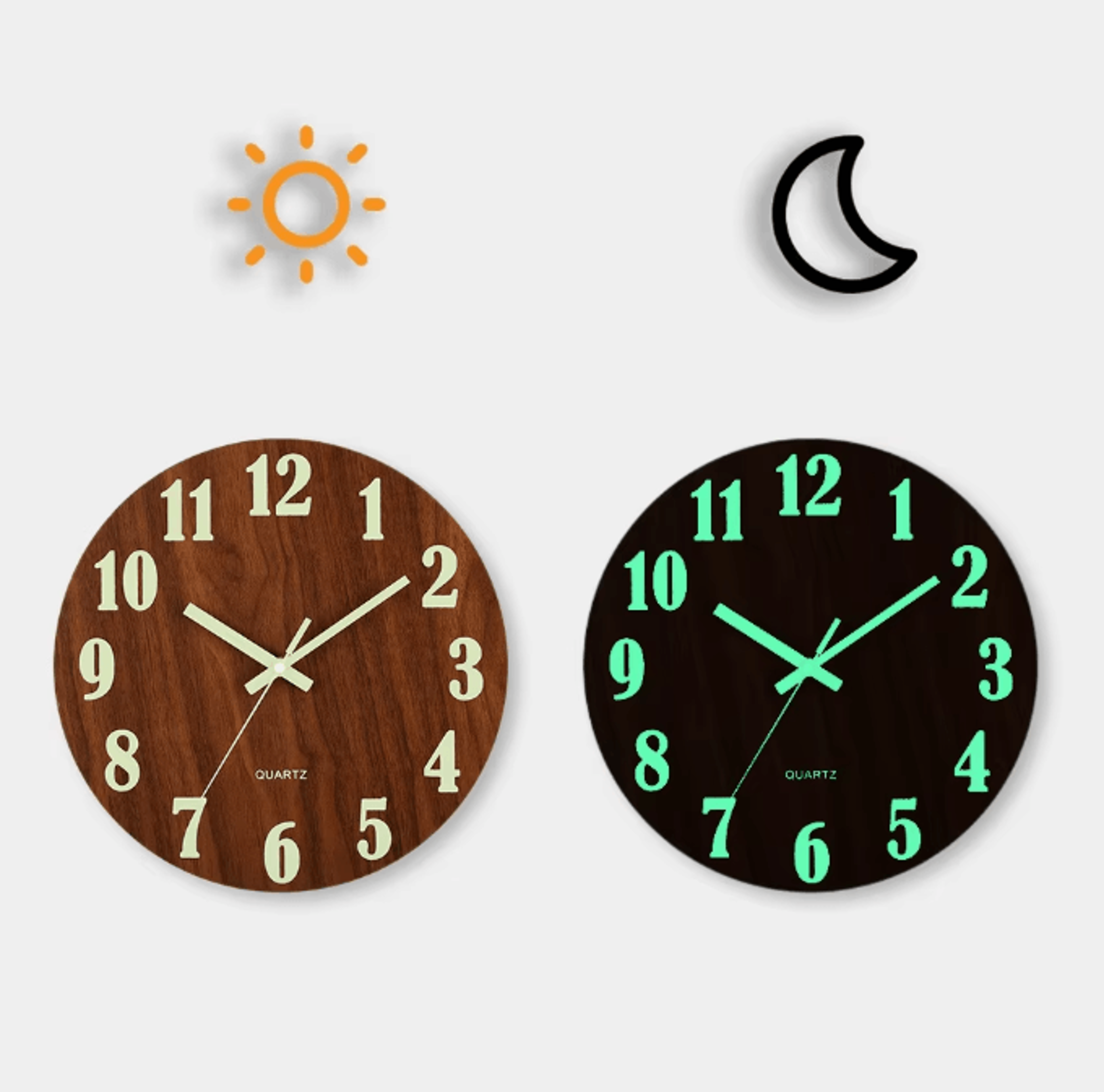12-inch luminous wooden wall clock – silent nordic glow-in-the-dark minimalist wall clock with night light