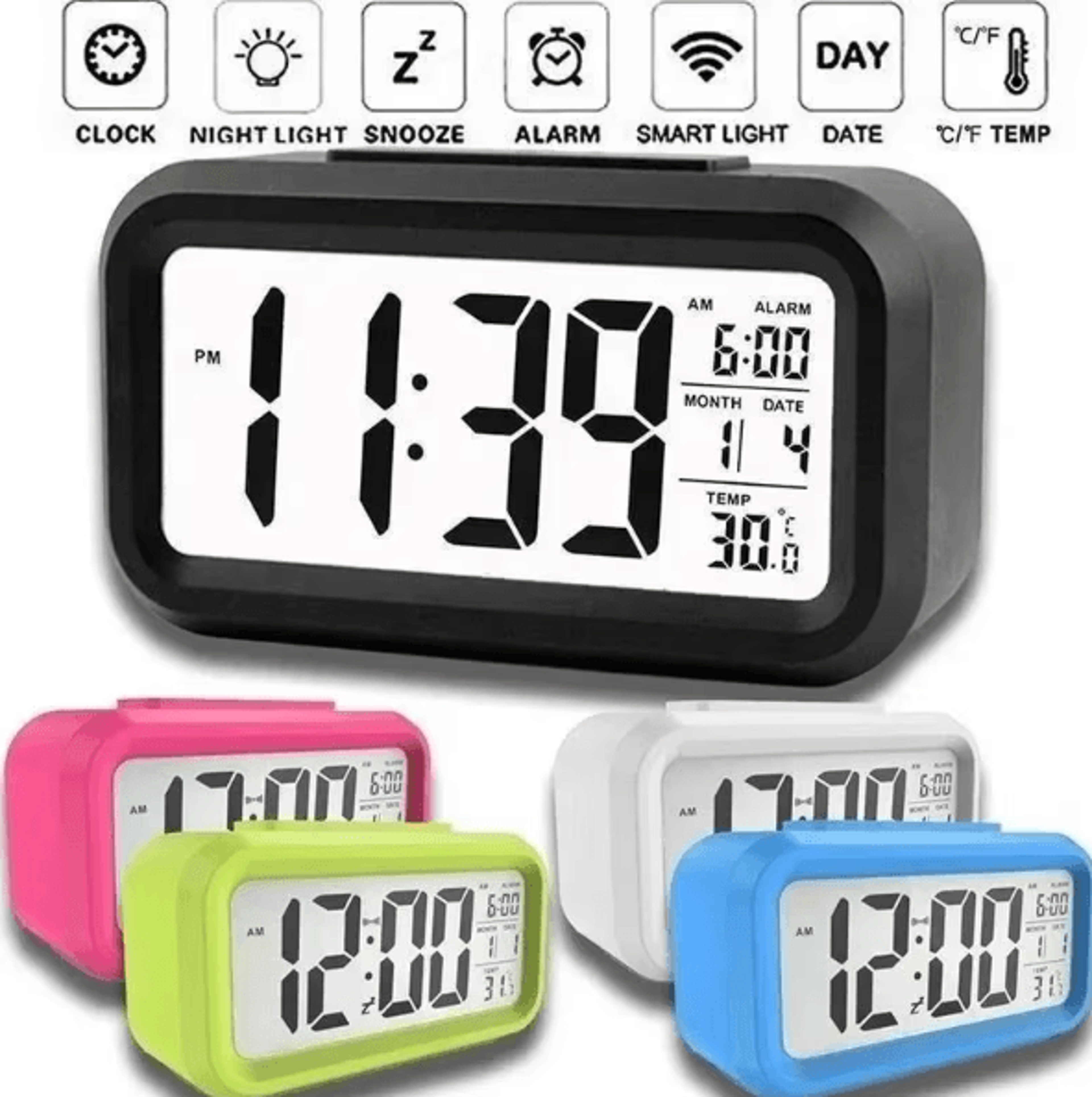 multifunction led digital alarm clock – backlight desk clock with temperature, calendar & snooze