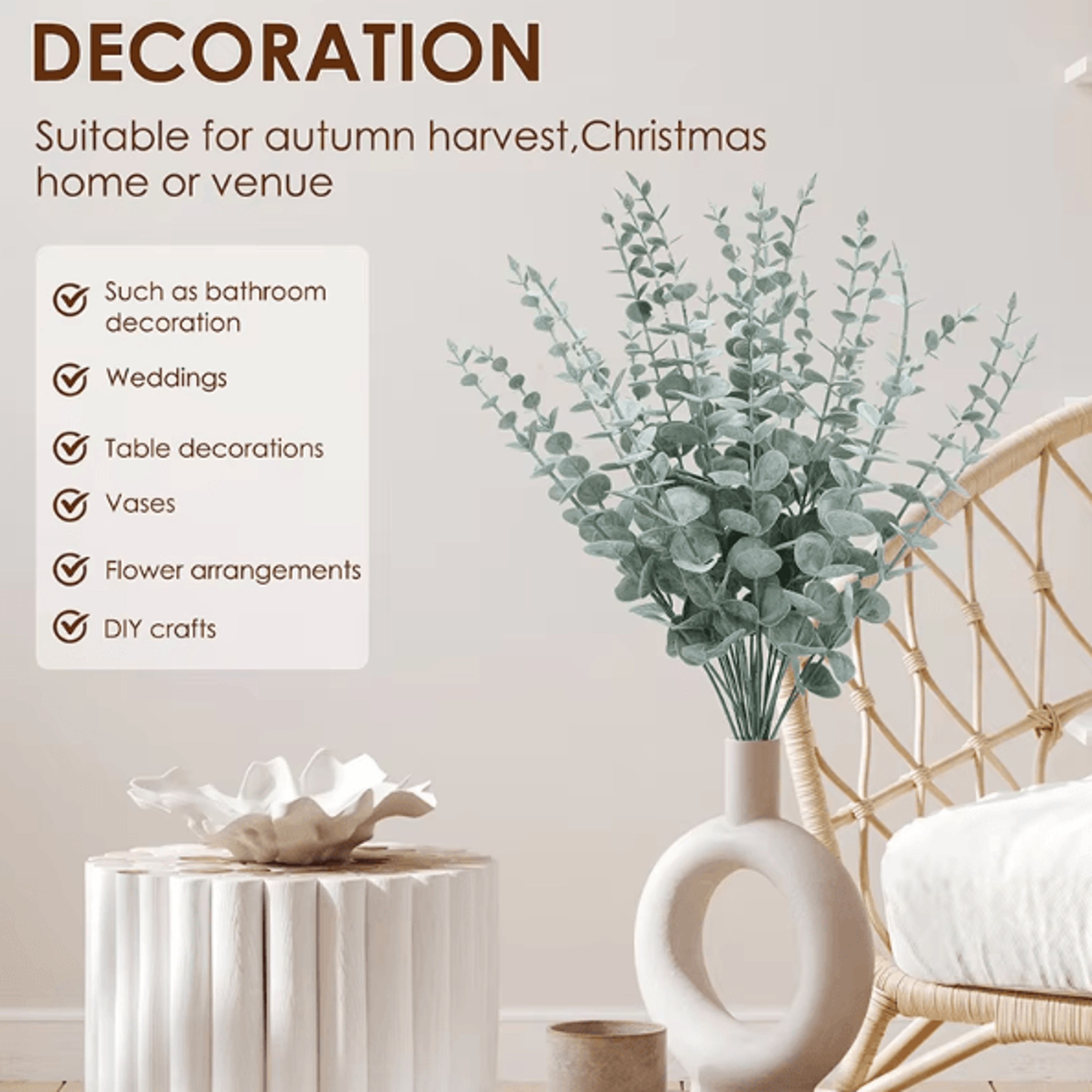 20pcs artificial eucalyptus stems – realistic faux greenery leaves for wedding centerpieces & home decor