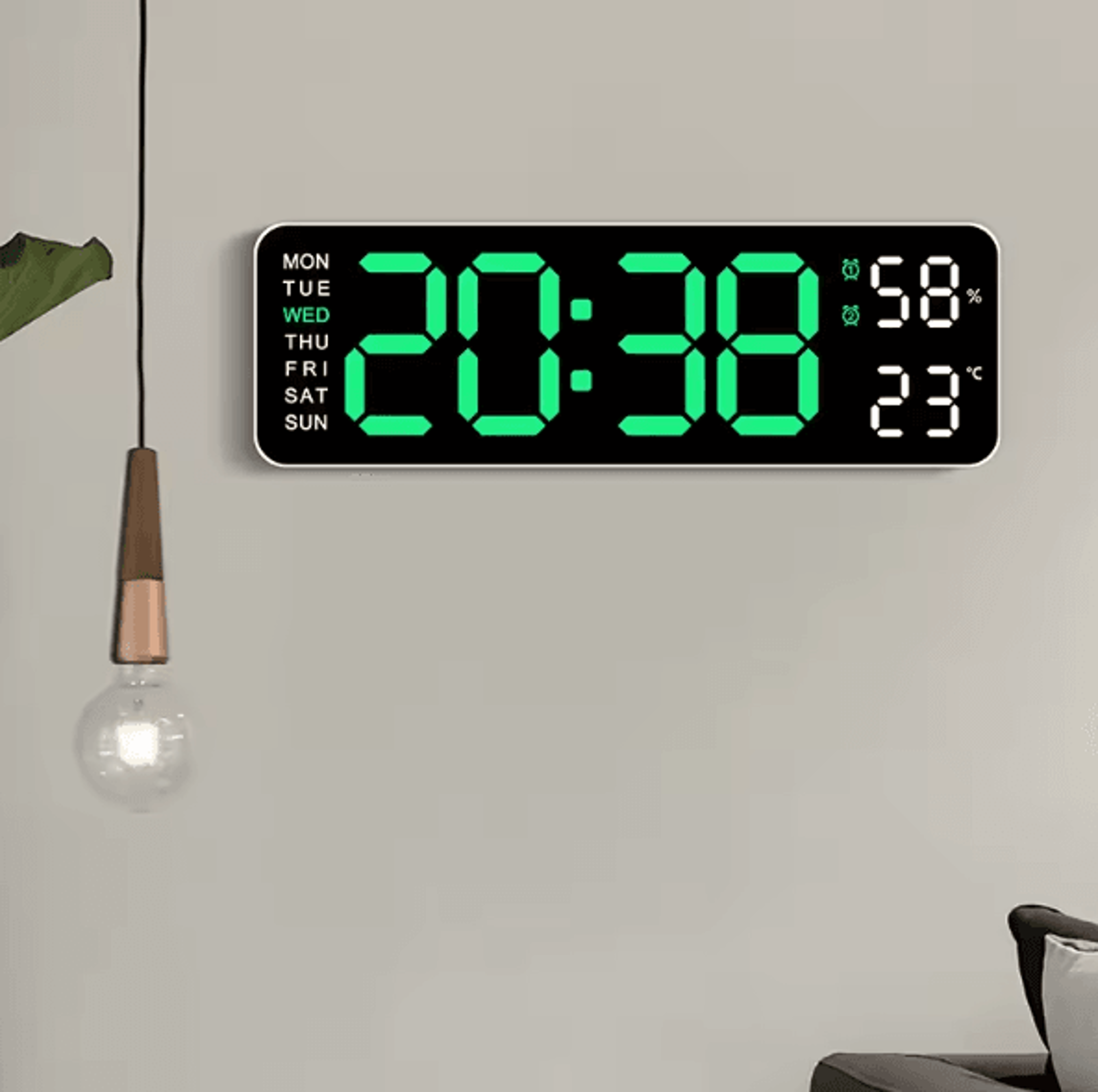 10-inch smart led digital wall clock – minimalist display with temperature, calendar & alarm function