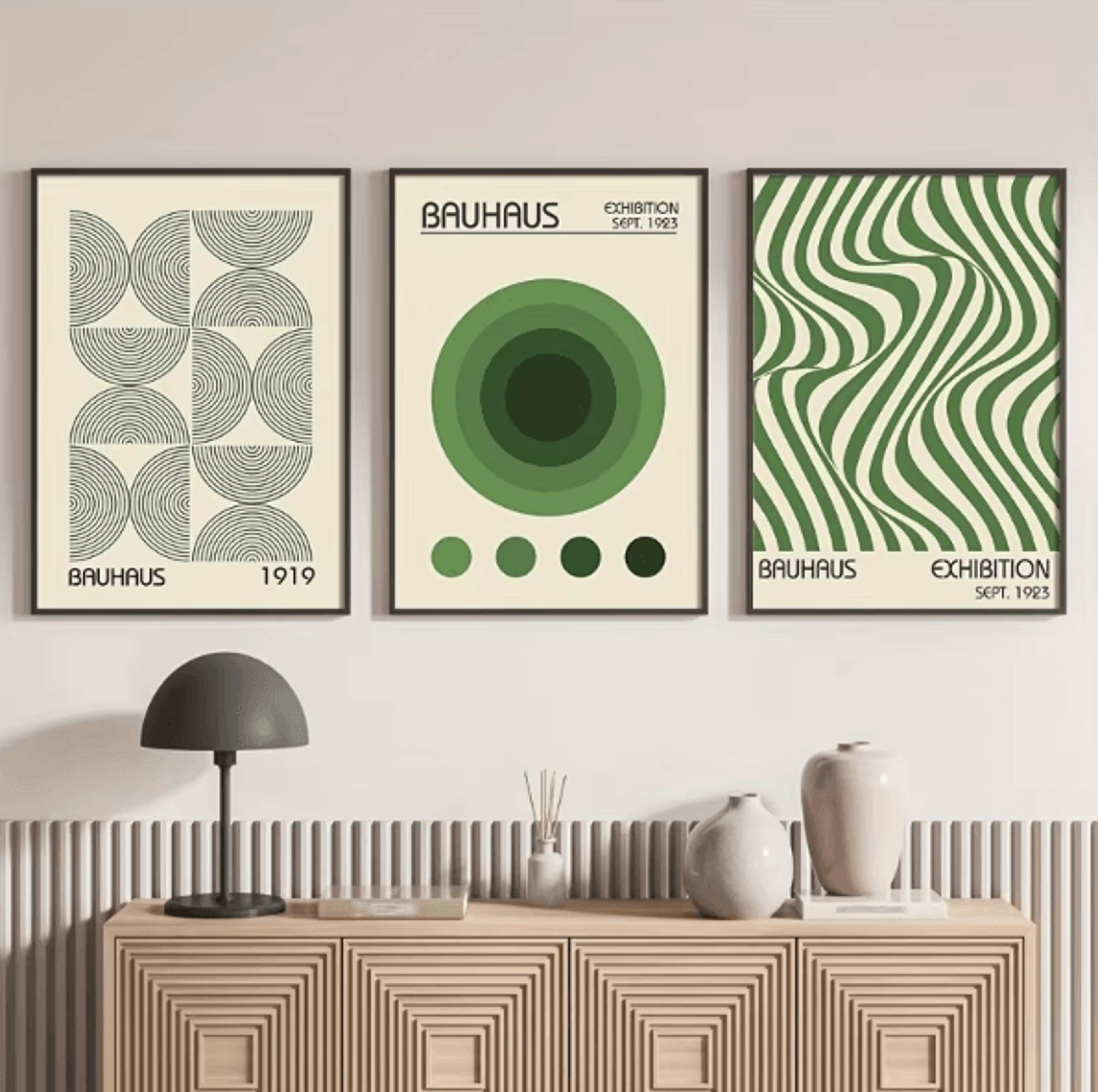 3 piece bauhaus geometric wall art set minimalist mid century canvas posters unframed