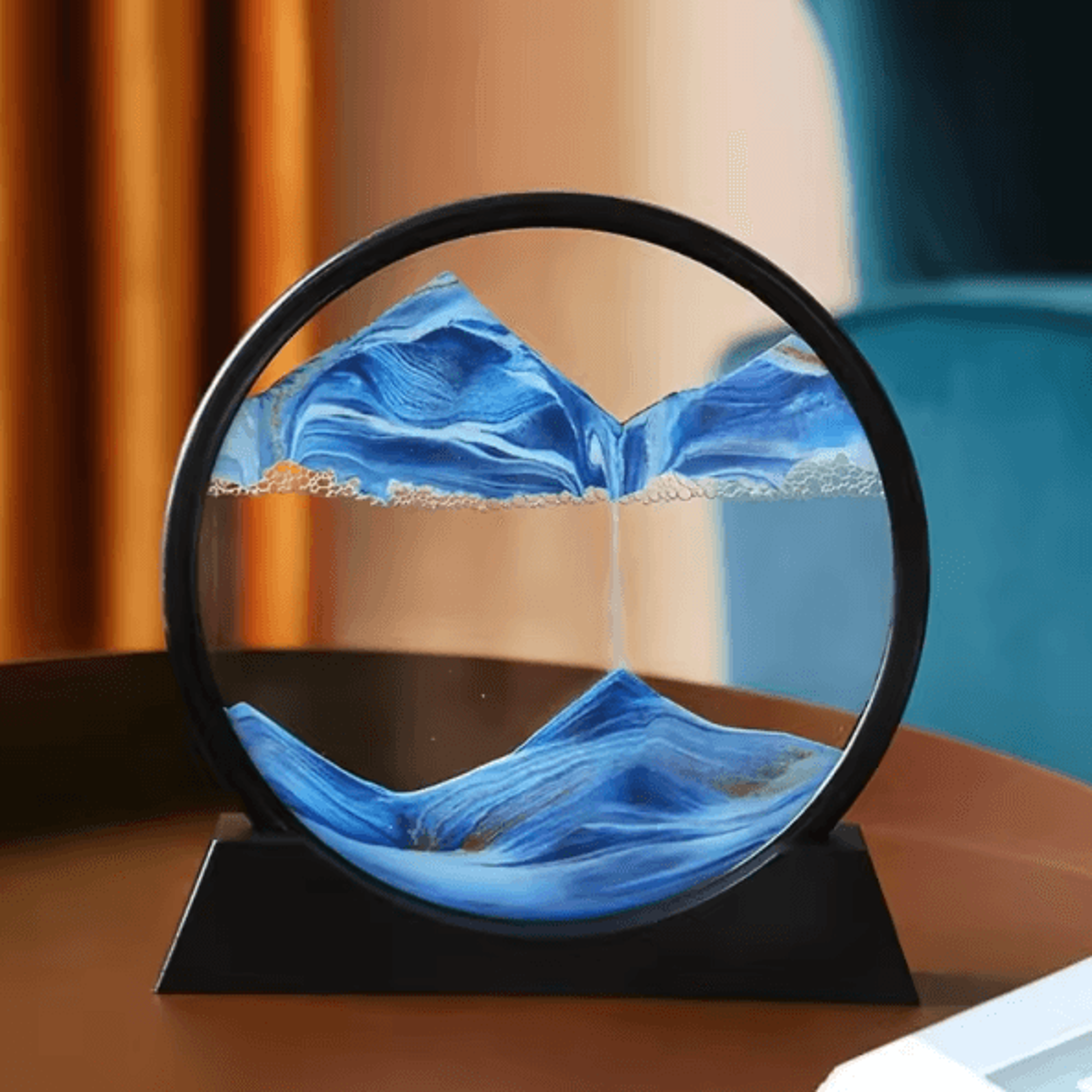 3d moving sand art hourglass frame – round glass sandscape desk decor for home and office