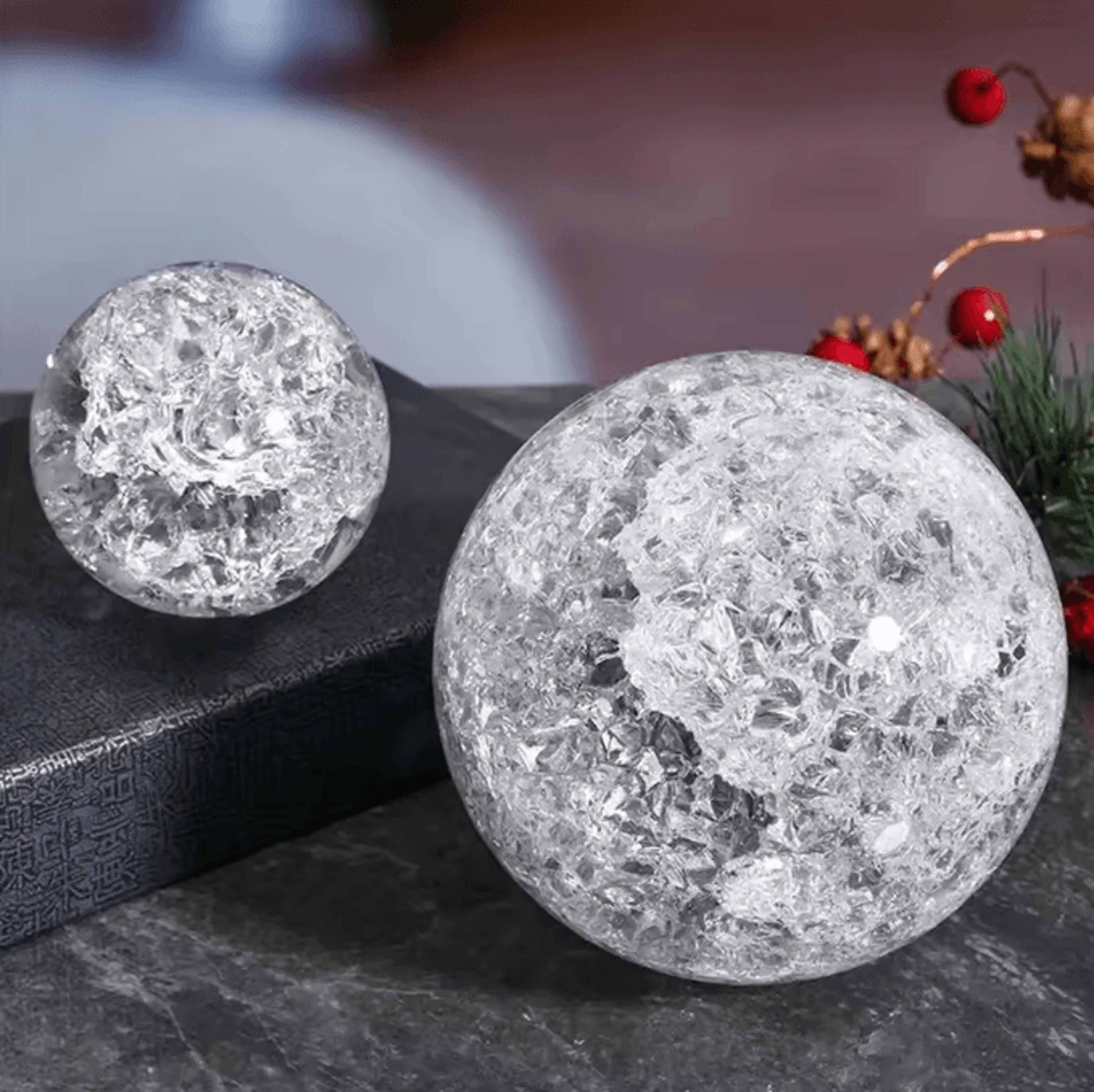ice crack crystal ball glass sphere – feng shui decorative orb for home, aquarium & desk decor